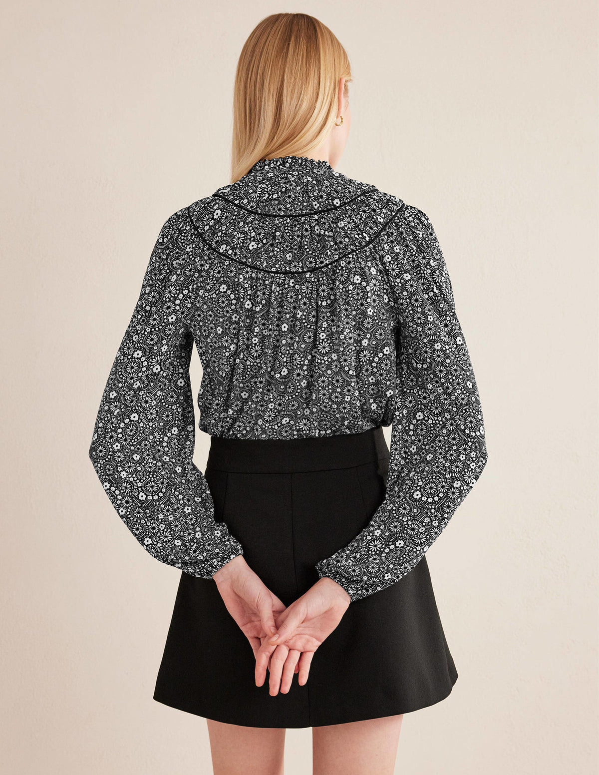 Ruched Yoke Jersey Shirt-Black, Dotty Daisy-3