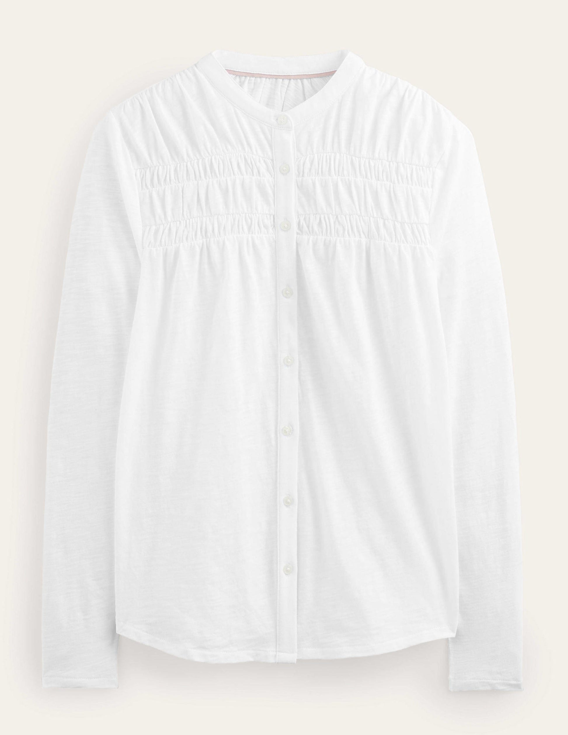 Ruched Yoke Detail Shirt-White-6