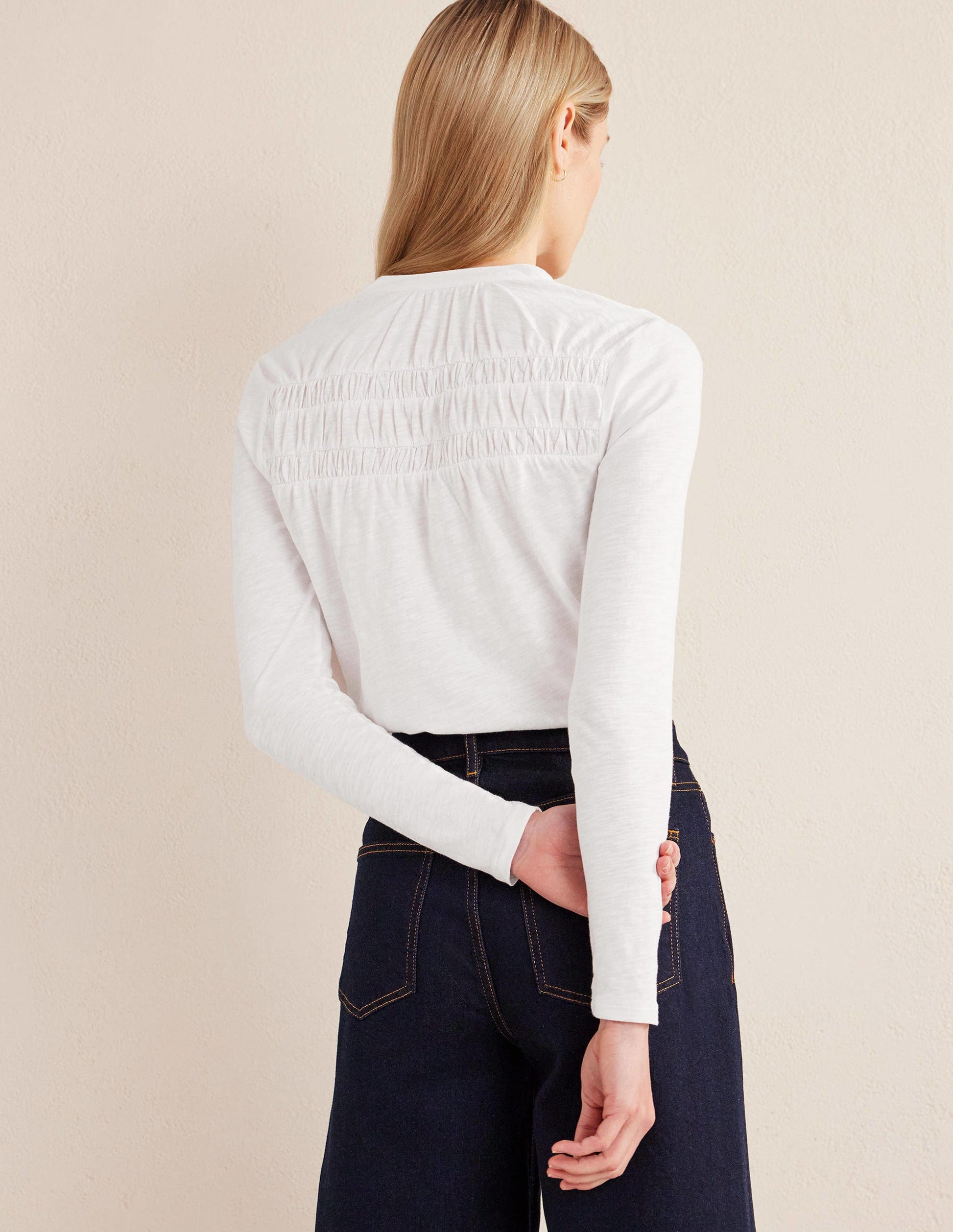 Ruched Yoke Detail Shirt-White-3