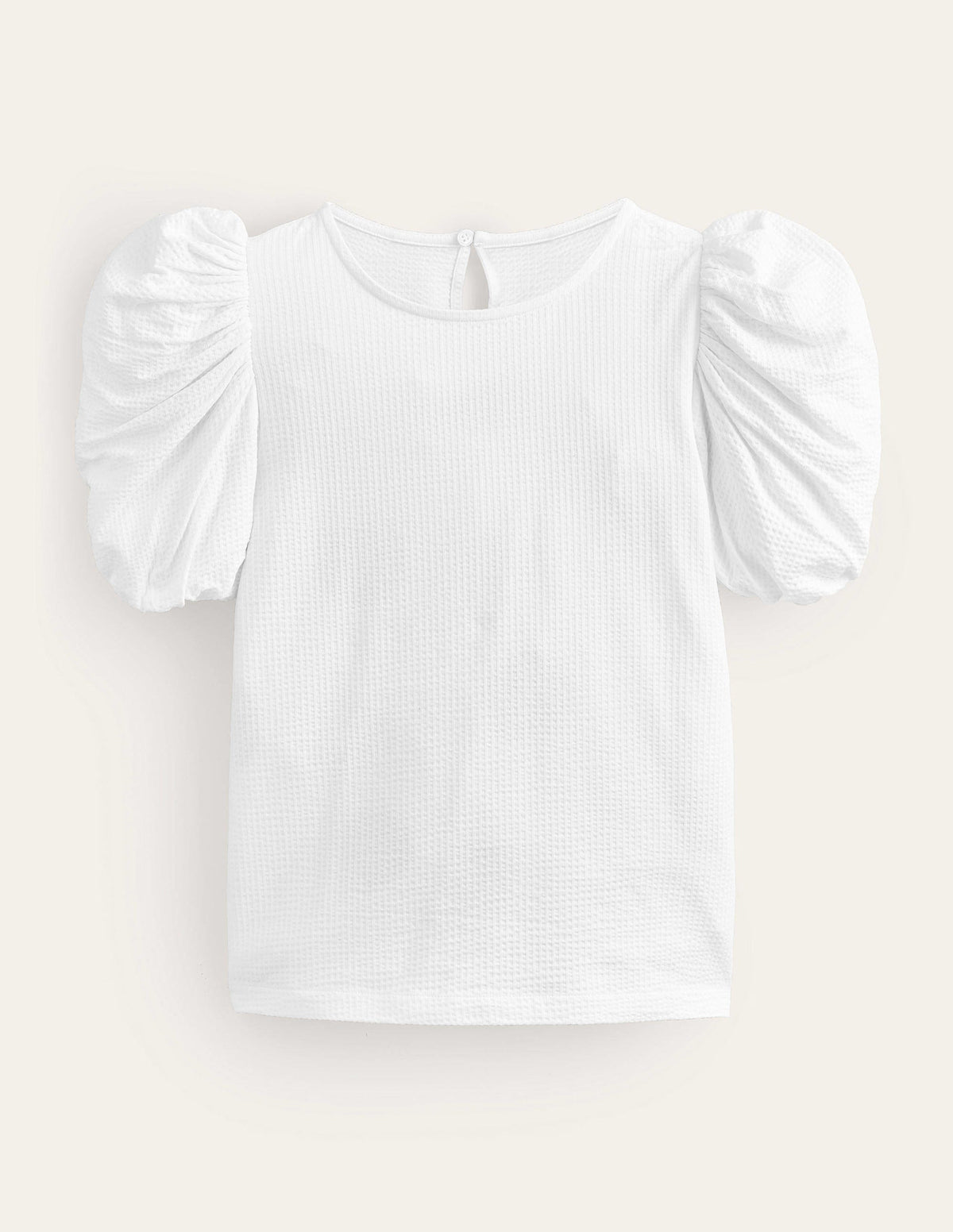 Puff Sleeve Jersey Top-White-5