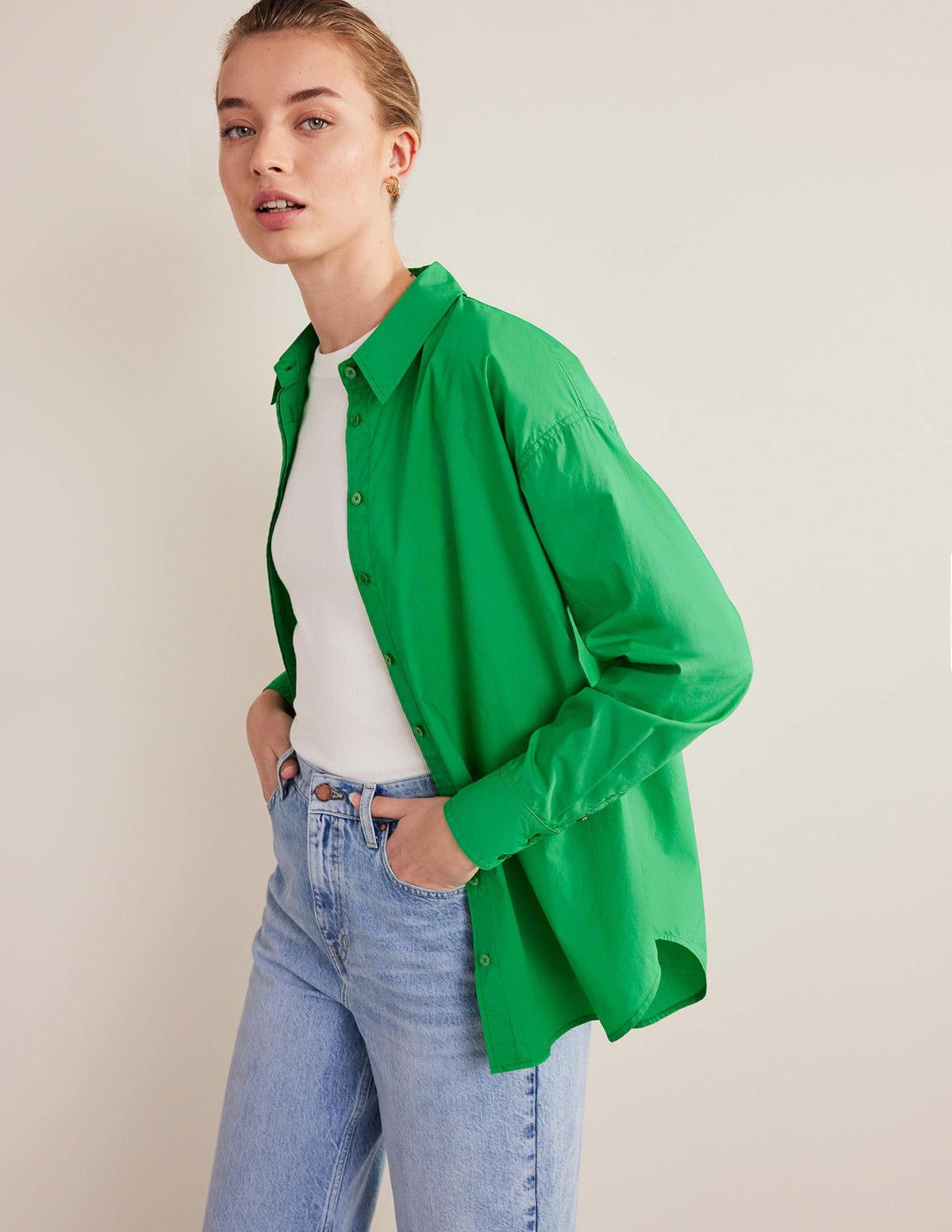 Oversized Cotton Shirt-Green Bee - Image 1