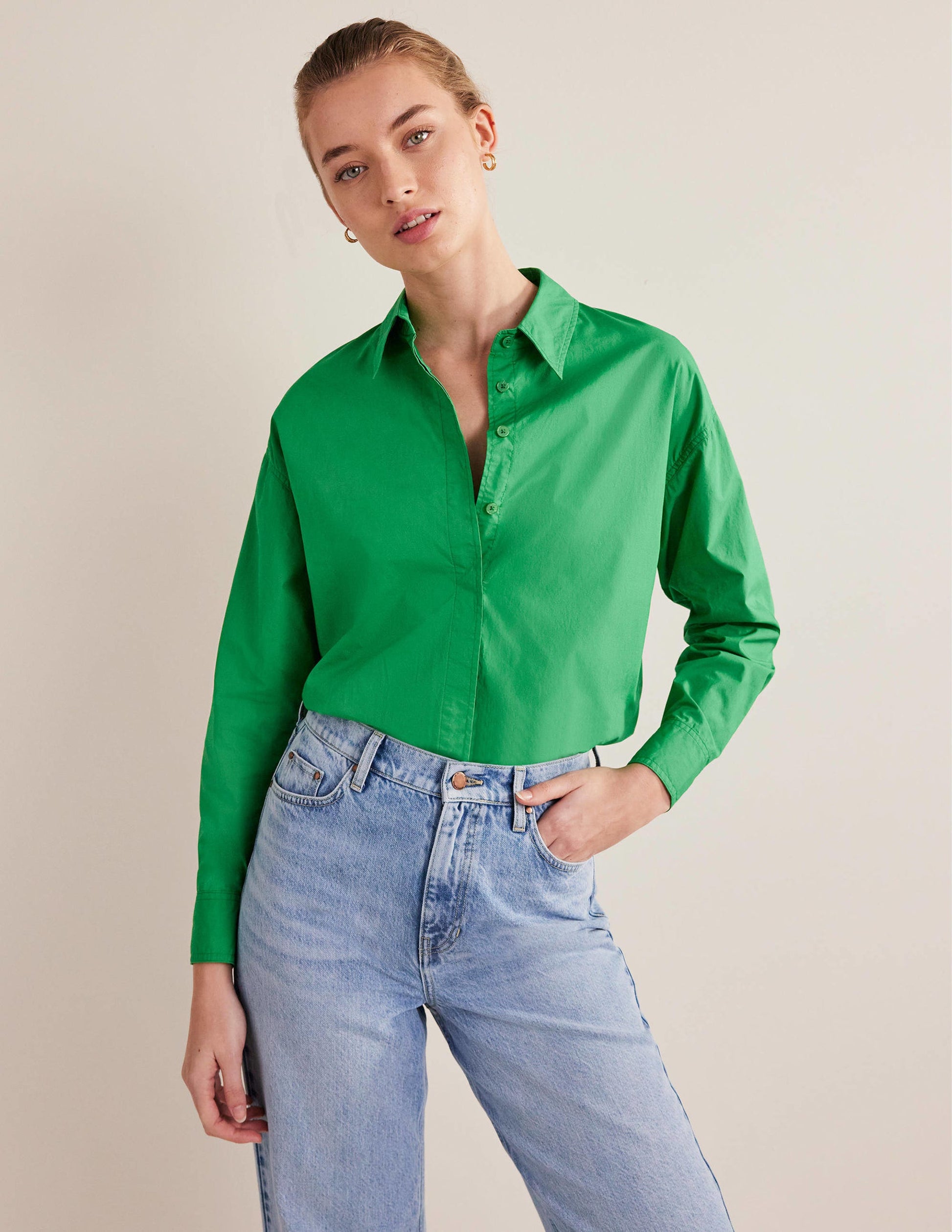 Oversized Cotton Shirt-Green Bee-5