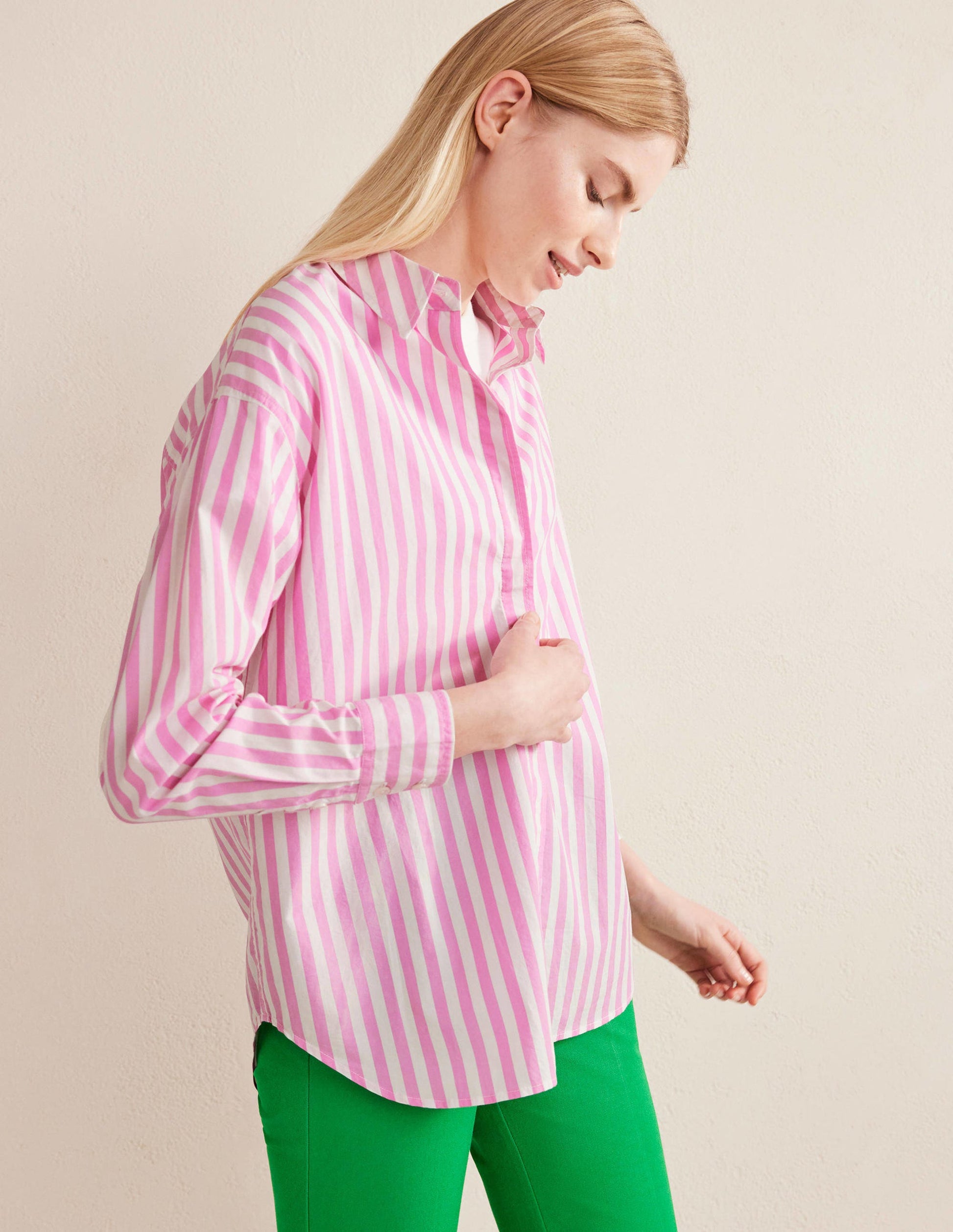 Oversized Cotton Shirt-Pink Stripe-1