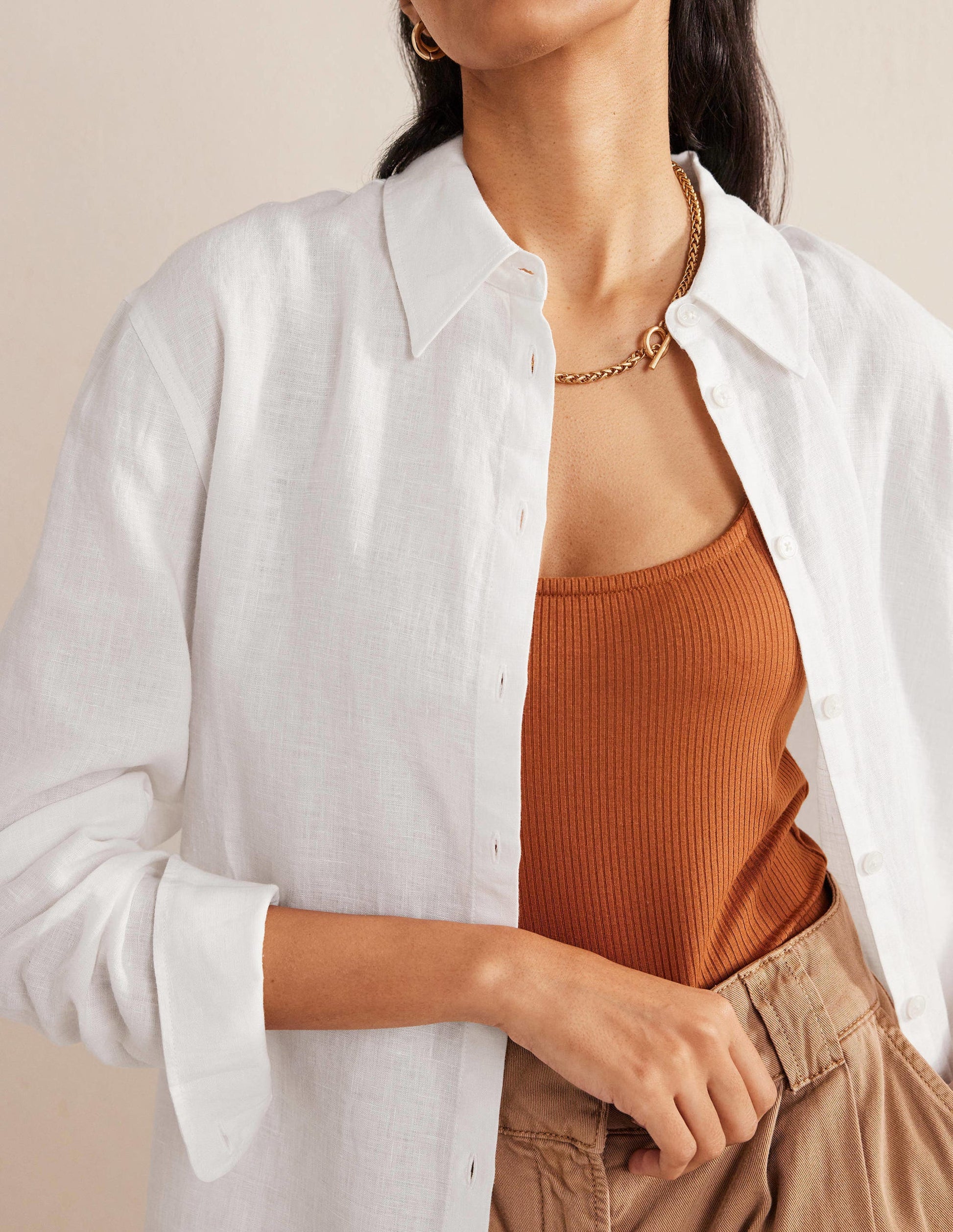 Relaxed Linen Shirt-White-2