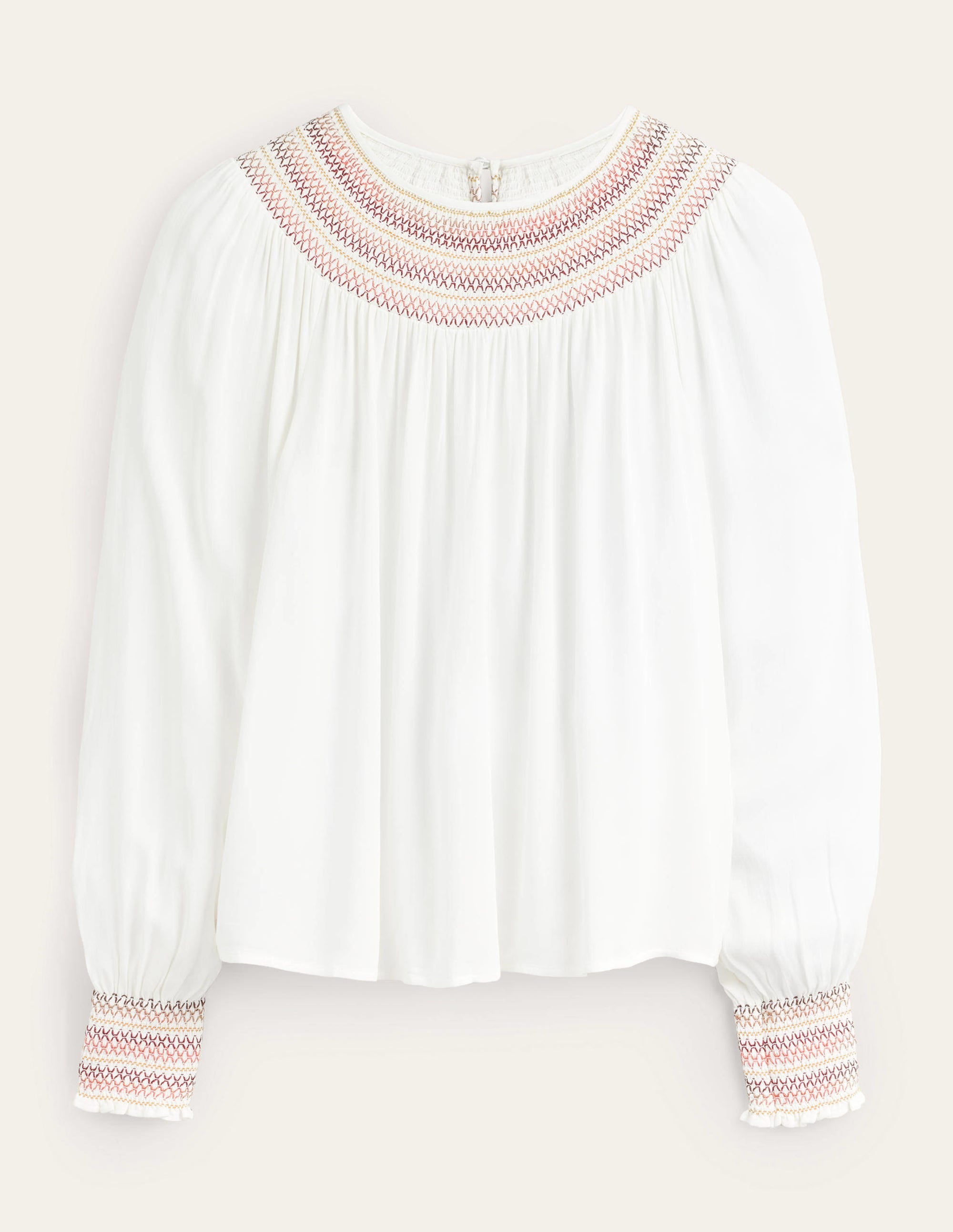 Smocked Crew Neck Top-Ivory - Image 5
