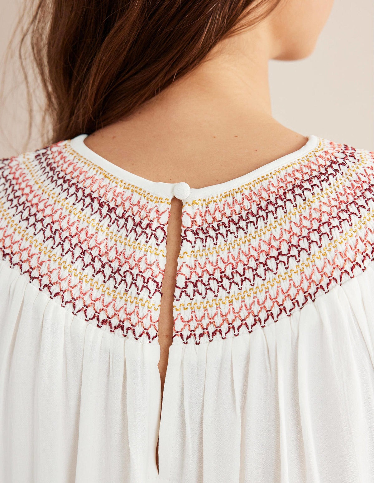 Smocked Crew Neck Top-Ivory - Image 2
