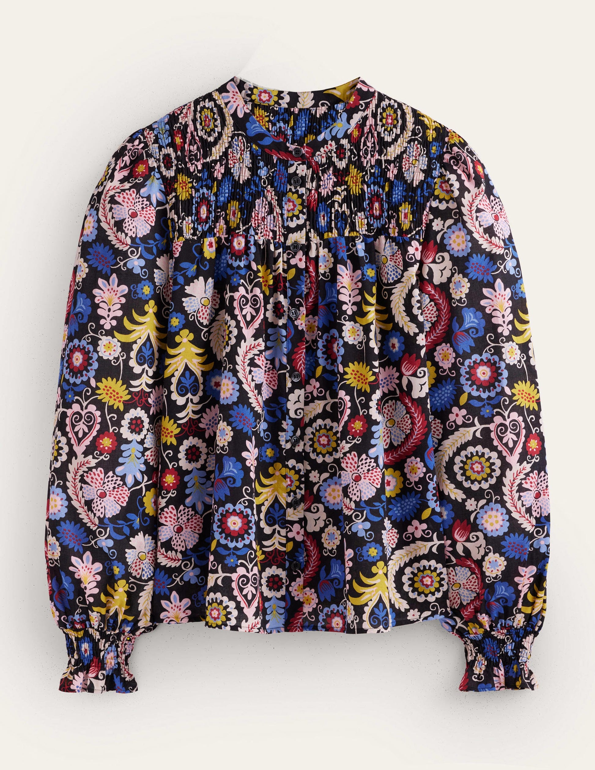 Smocked Yoke Cotton Blouse-Multi, Tropic Charm-6