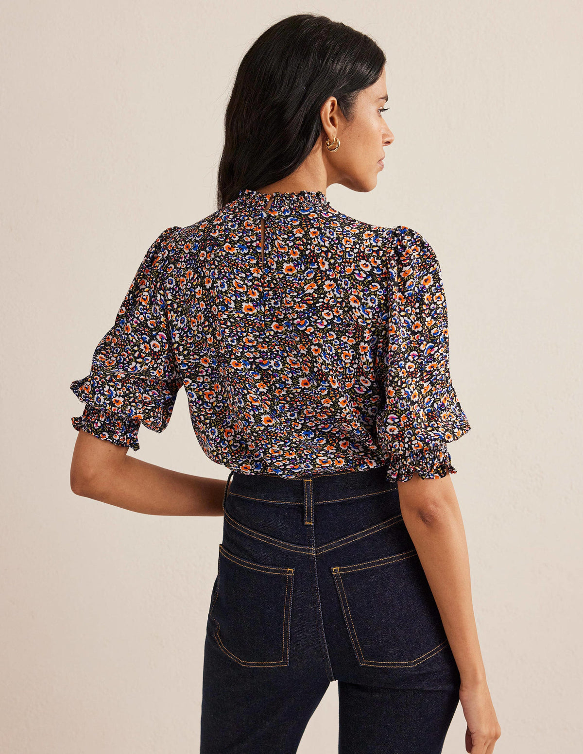 Smocked Detail Printed Top-Multi, Eden Bloom-3