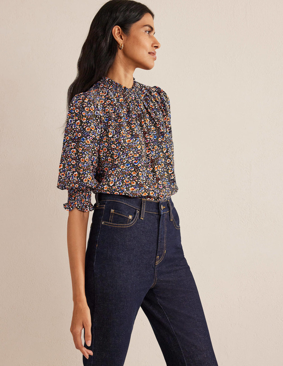 Smocked Detail Printed Top-Multi, Eden Bloom - Image 4