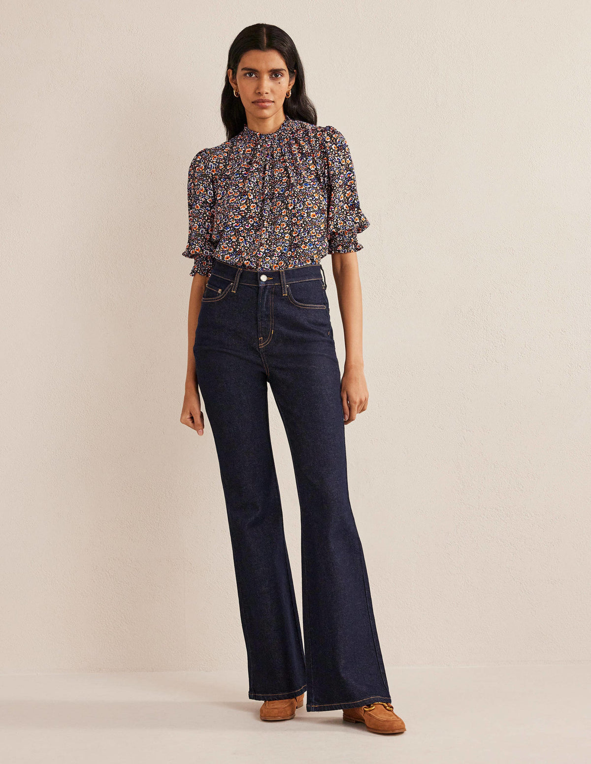Smocked Detail Printed Top-Multi, Eden Bloom-5