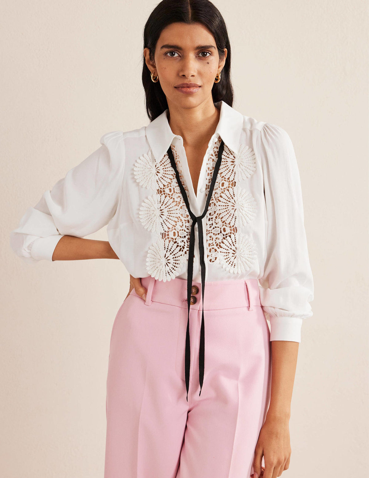 Lace Bib Blouse-Ivory - Image 4