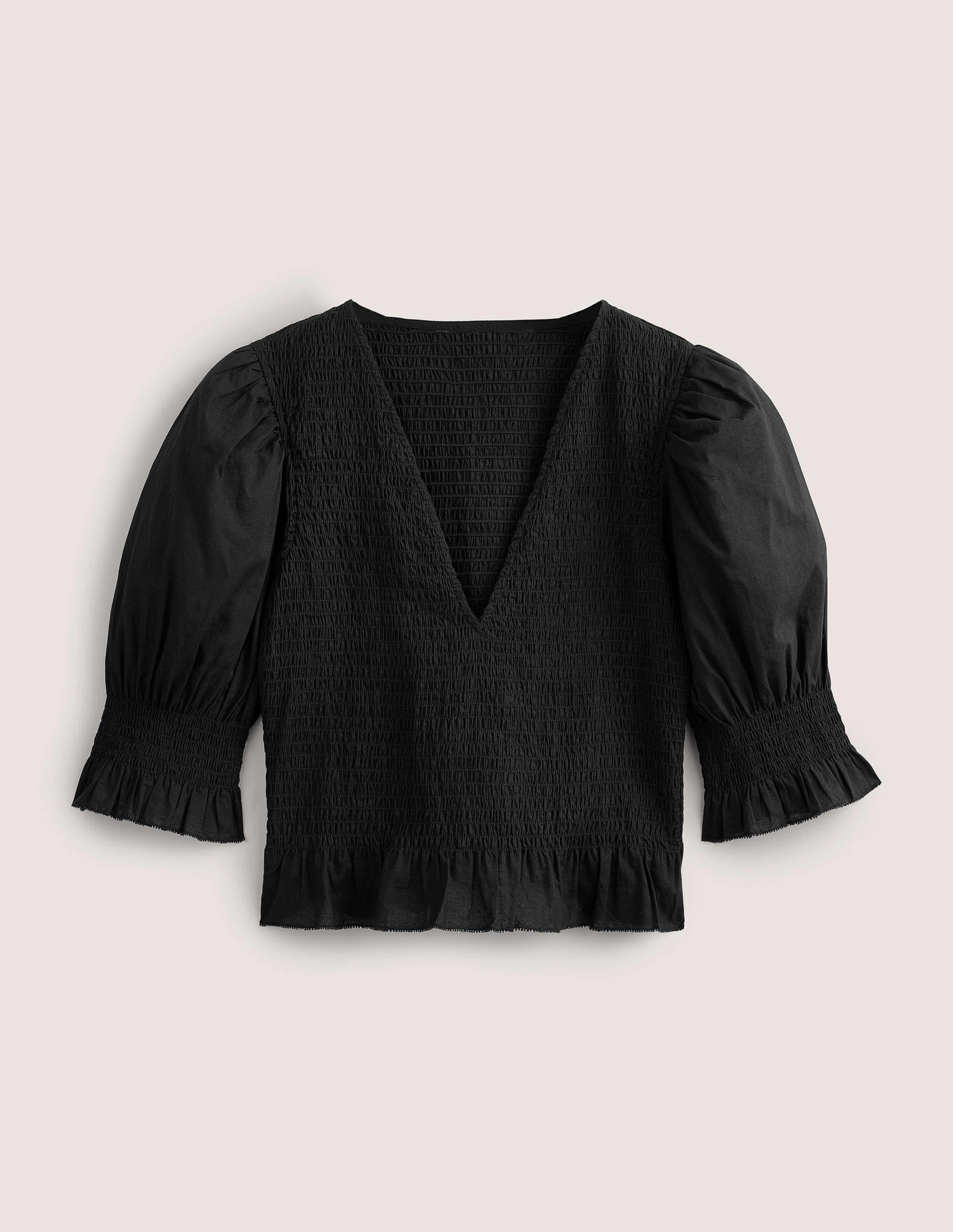 Smocked Bodice Crop Top-Black - Image 5