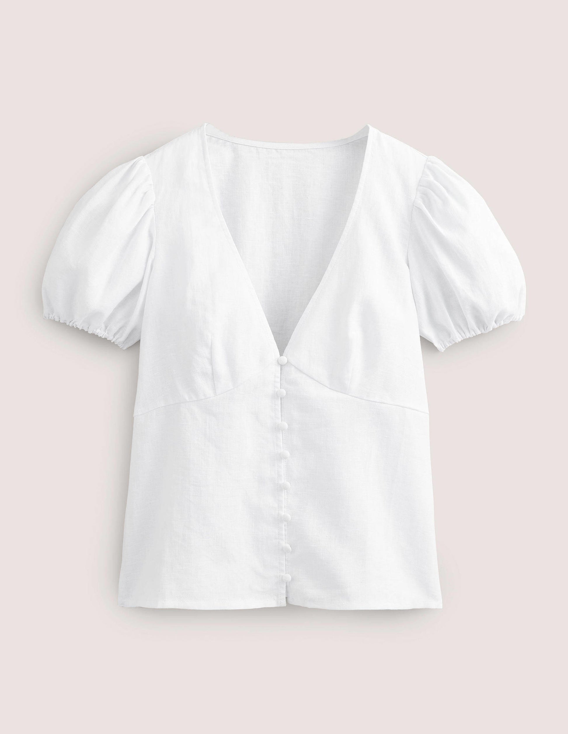 Fitted Linen V-neck Top-White-5