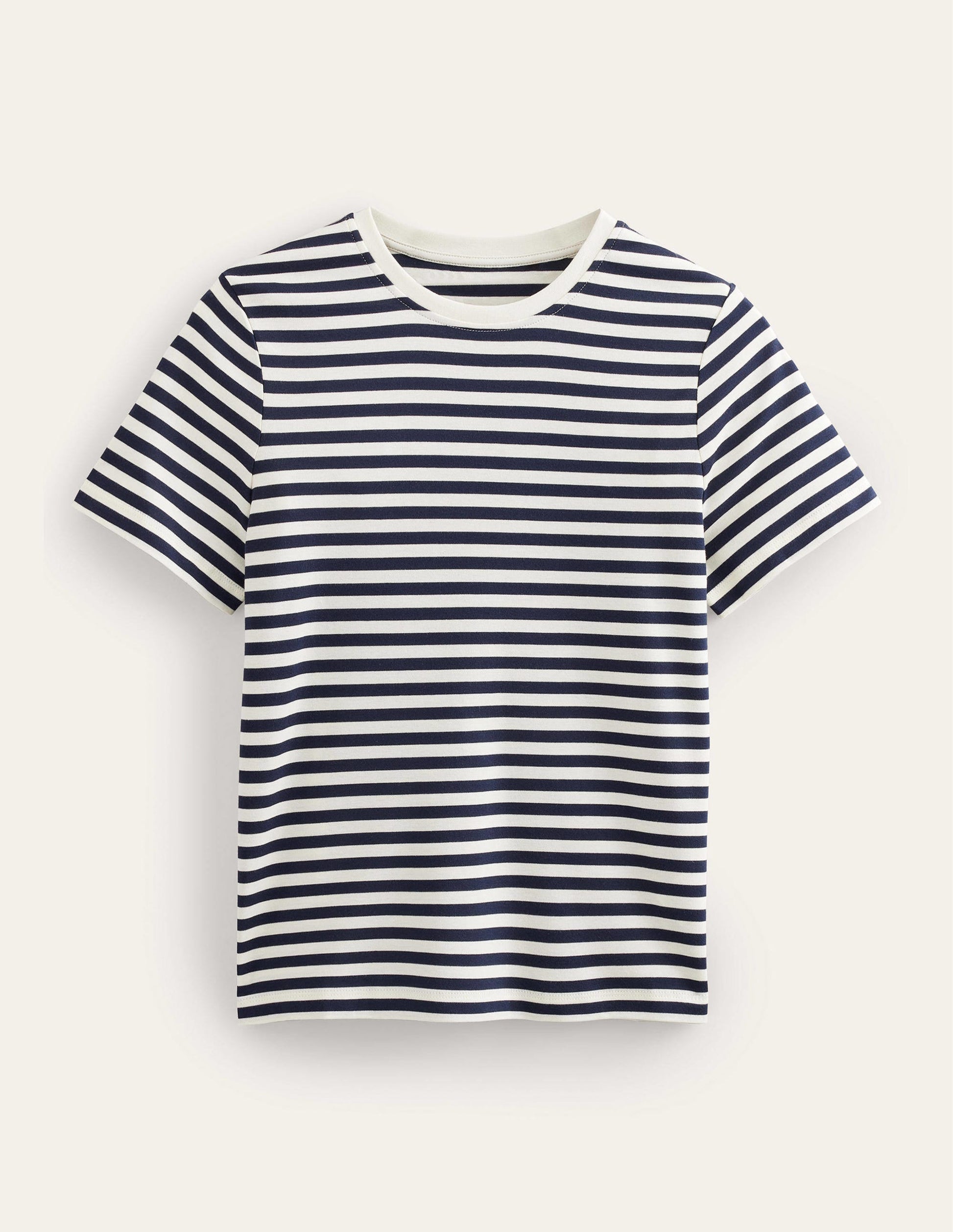 Cotton Crew Neck T-Shirt-Ivory / Navy Stripe-5