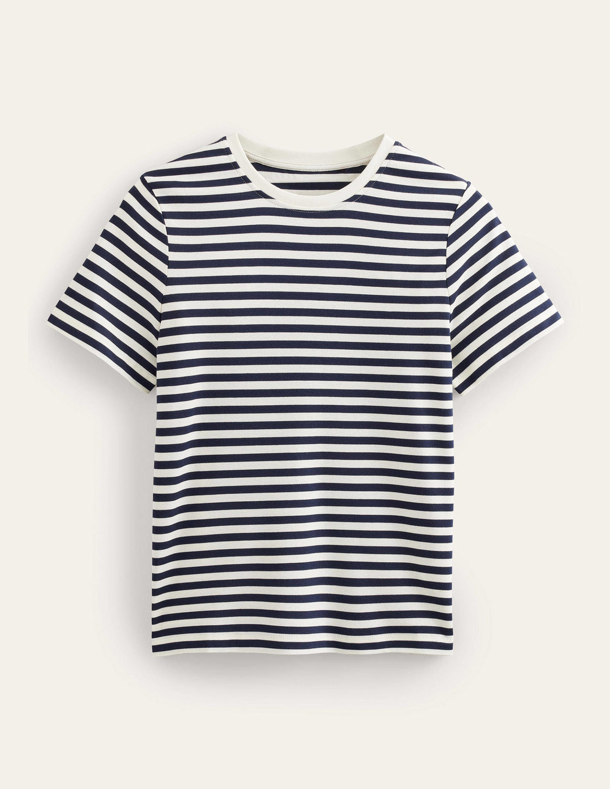 Cotton Crew Neck T-Shirt-Ivory / Navy Stripe - Image 5