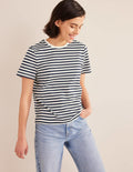Cotton Crew Neck T-Shirt-Ivory / Navy Stripe