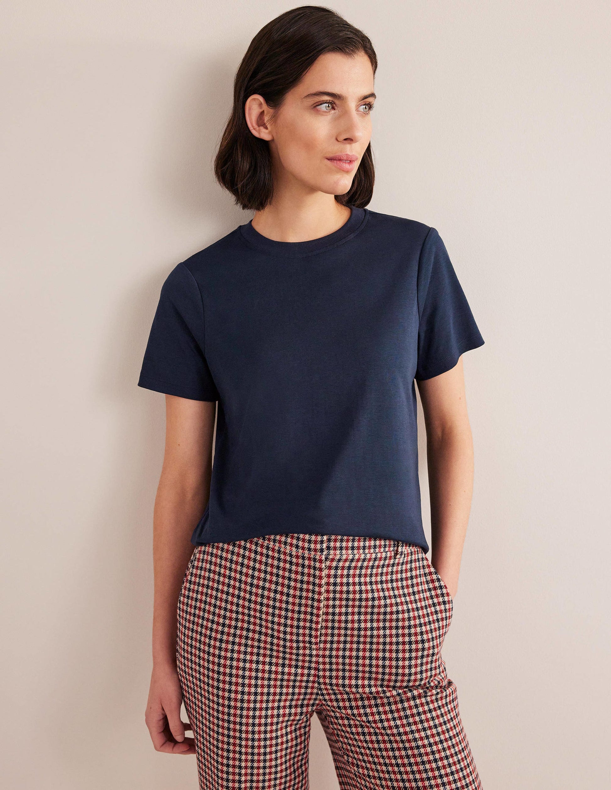 Cotton Crew Neck T-Shirt-Navy-1
