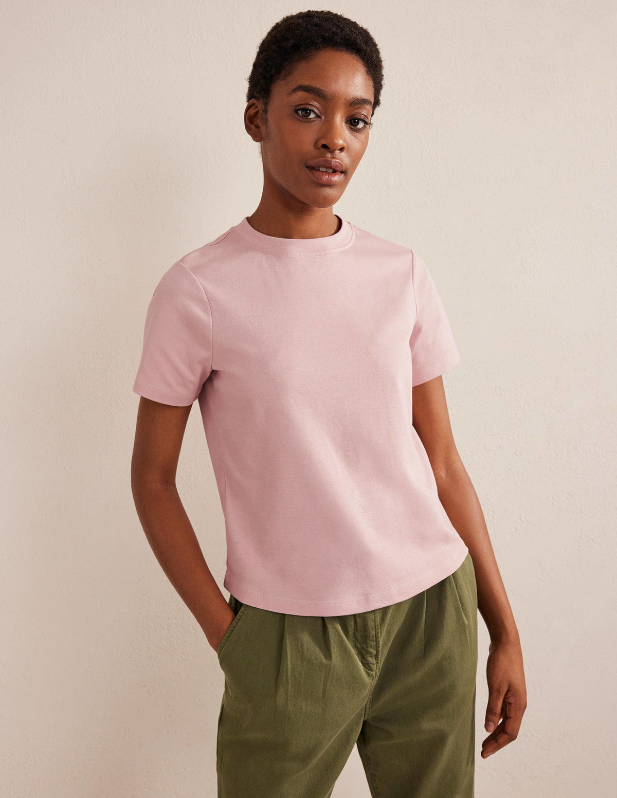 Cotton Crew Neck T-Shirt-Milkshake - Image 1