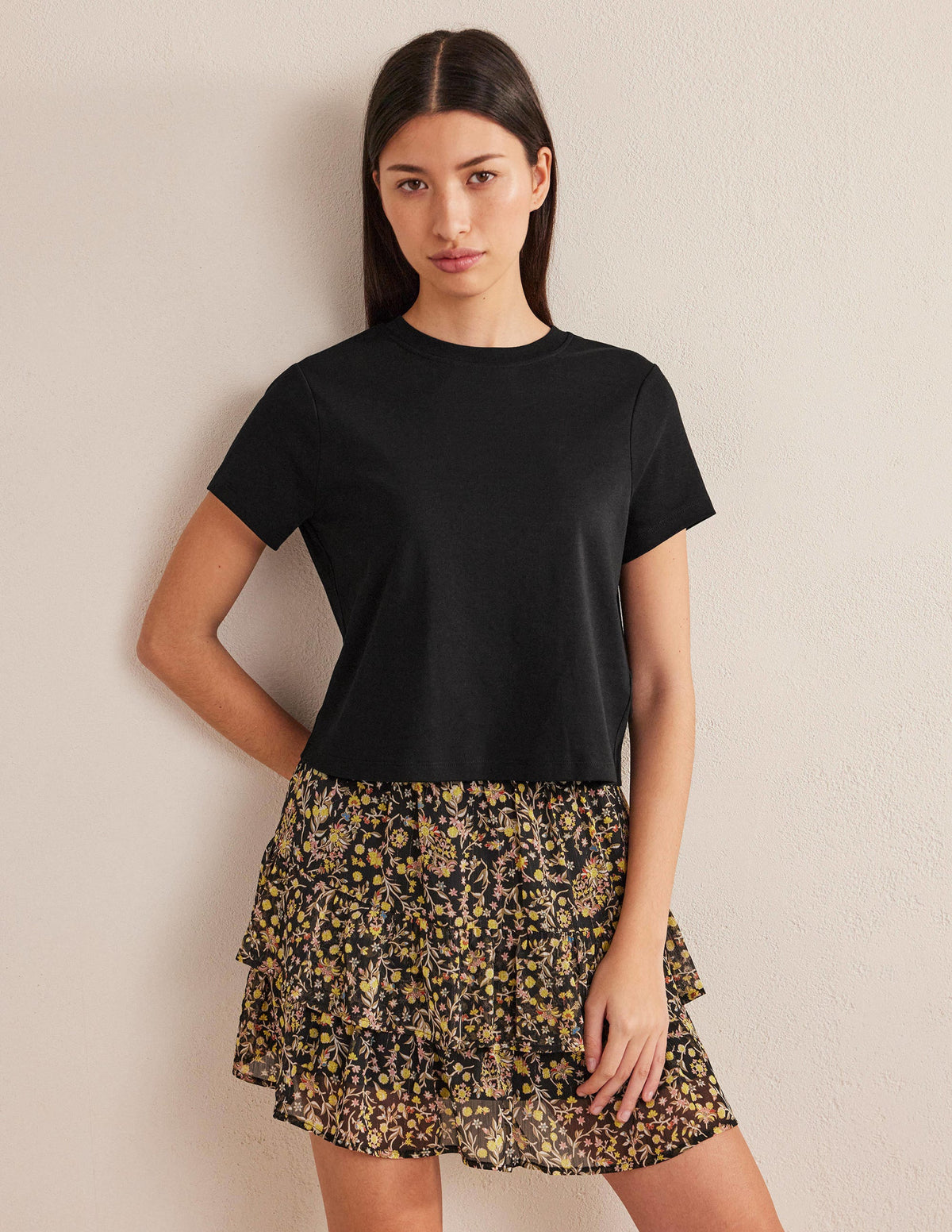 Cropped Cotton T-Shirt-Black - Image 1
