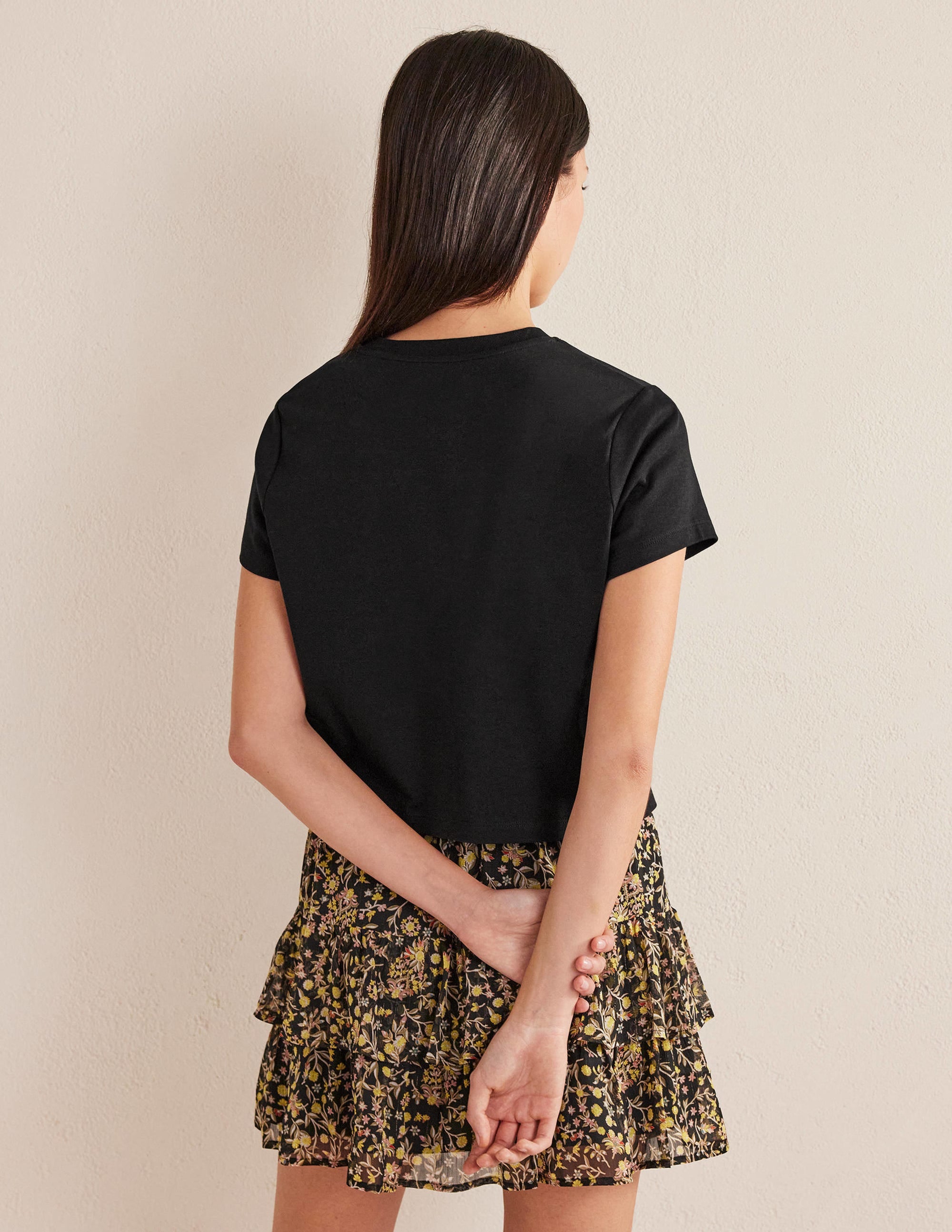 Cropped Cotton T-Shirt-Black - Image 3