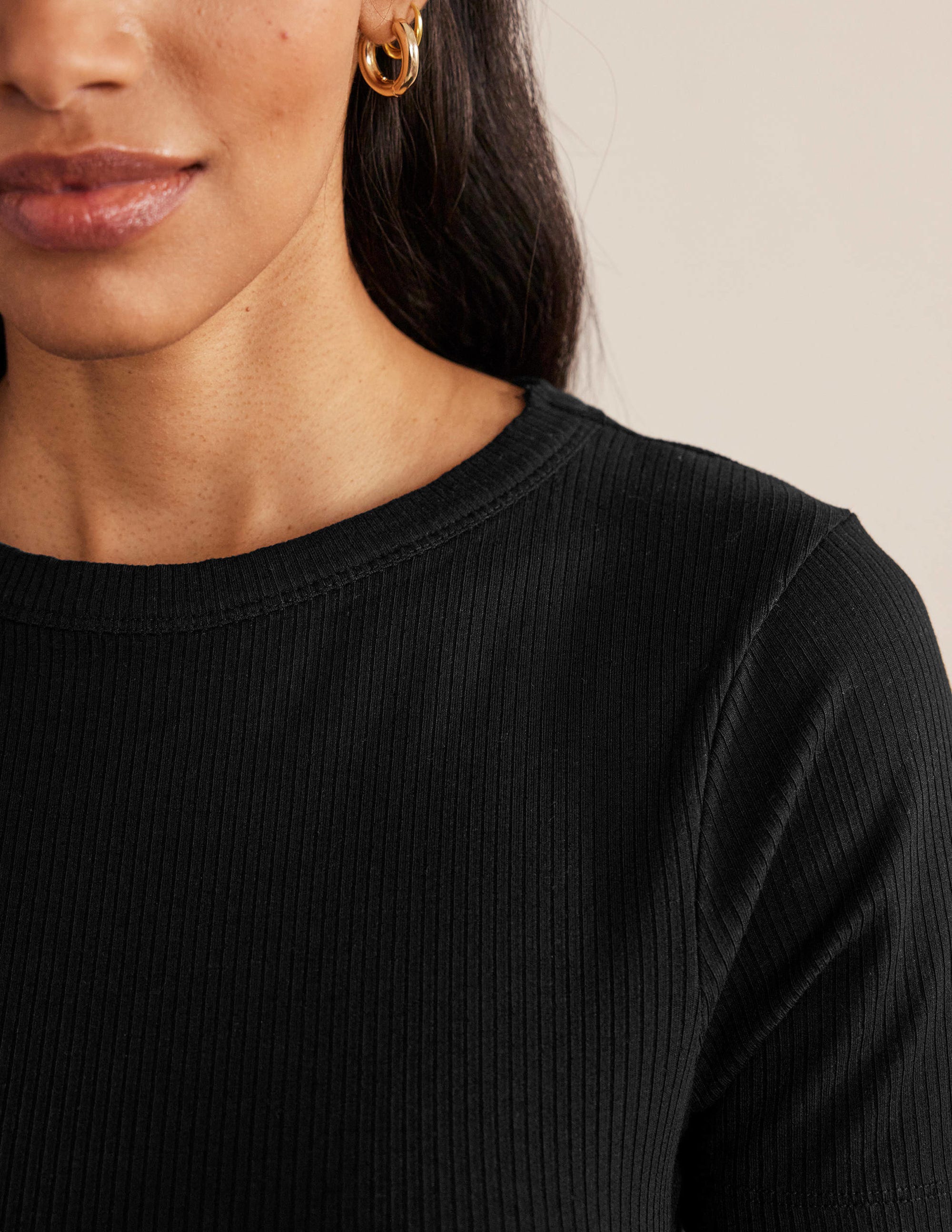 Soft Ribbed Crew Neck T-shirt-Black - Image 2