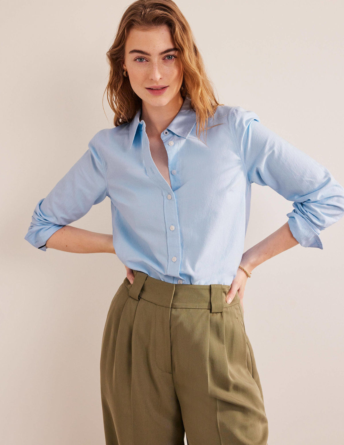 Straight Cotton Shirt-Blue Oxford-1