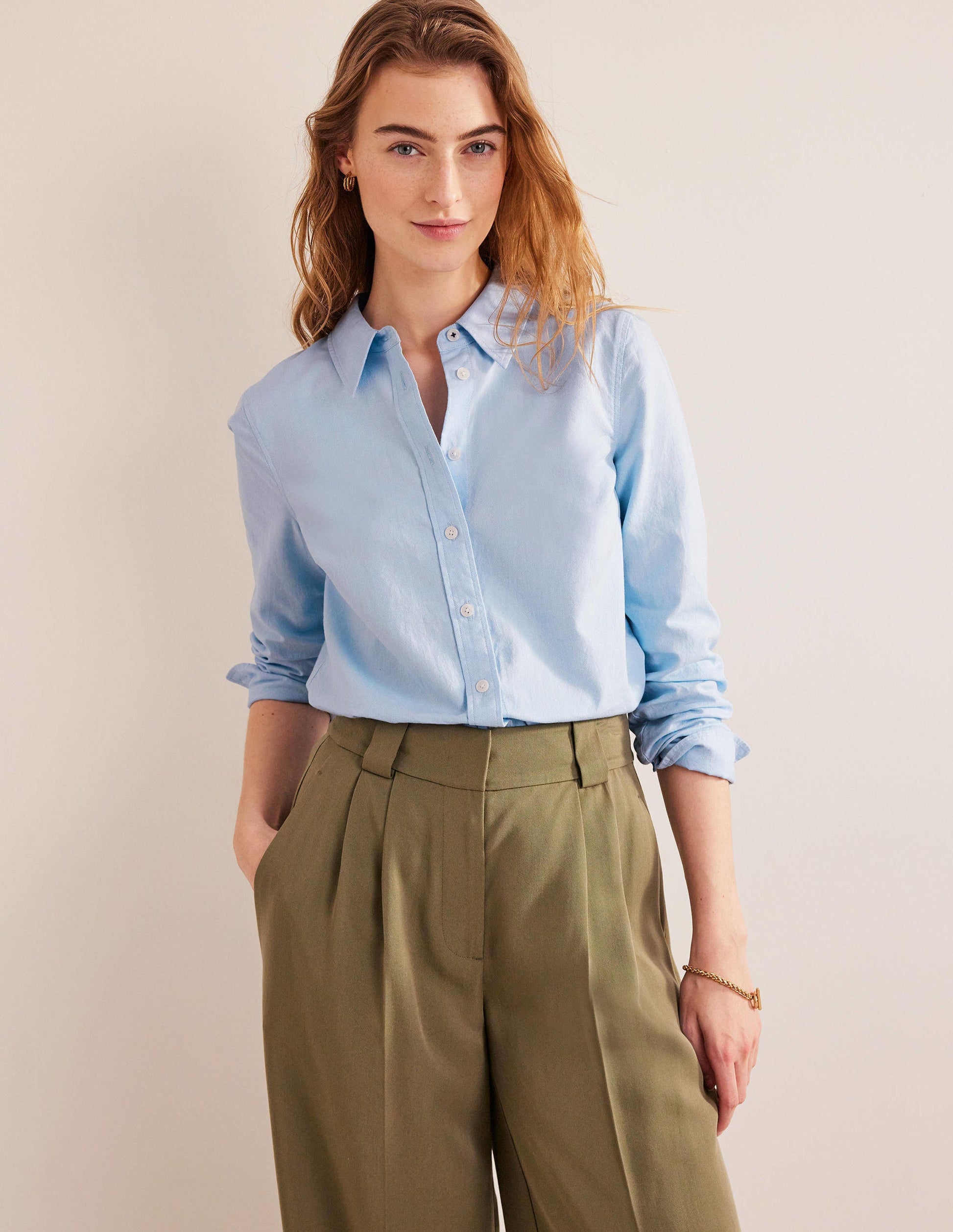 Straight Cotton Shirt-Blue Oxford-4