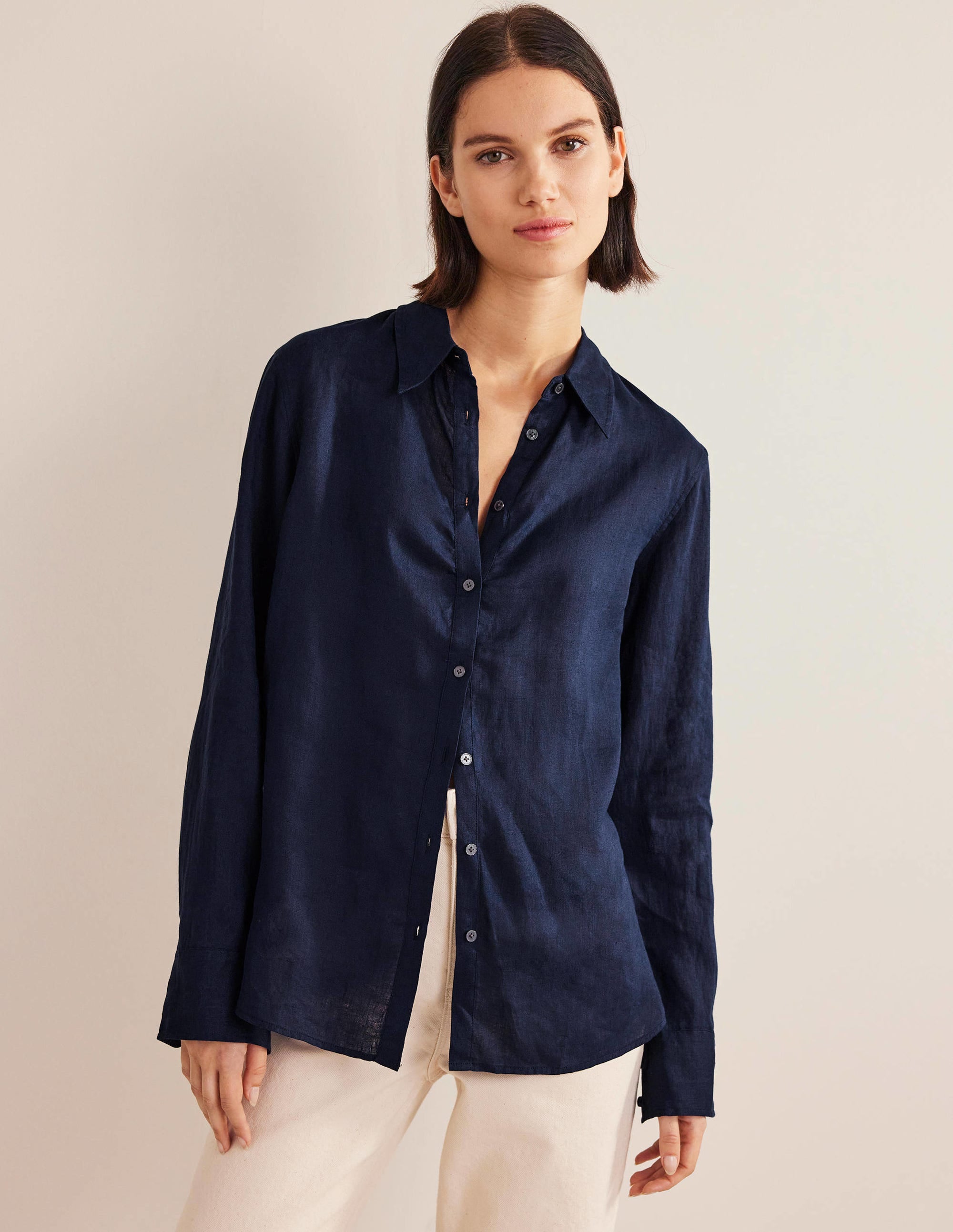 New Linen Shirt-Navy - Image 1