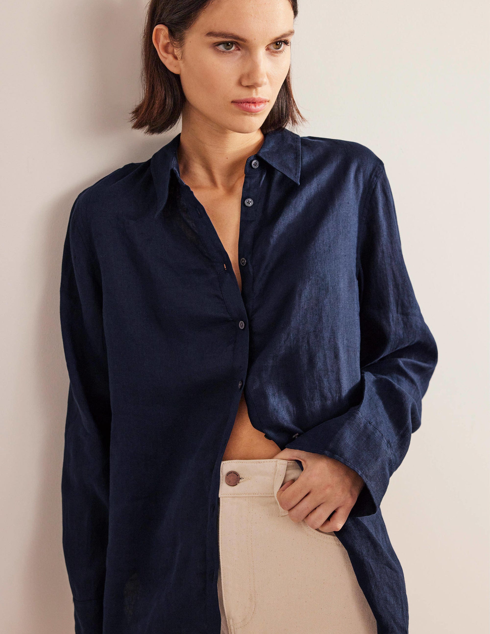 New Linen Shirt-Navy - Image 4