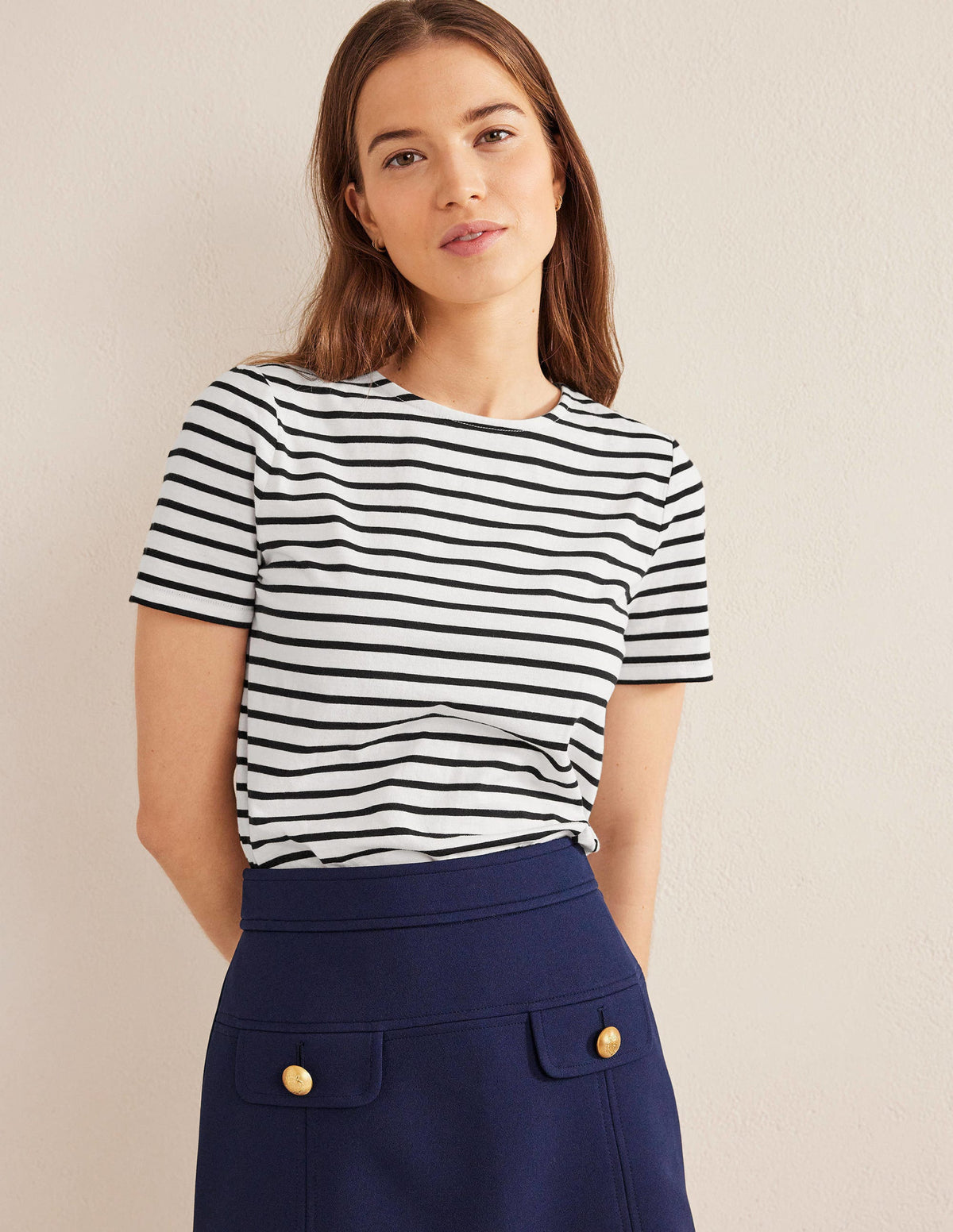 Bea Short Sleeve Breton-Ivory, Black - Image 1