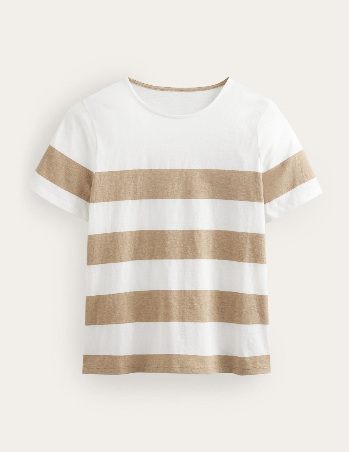 Bea Short Sleeve Breton-Ivory, Camel Wide Stripe - Image 5