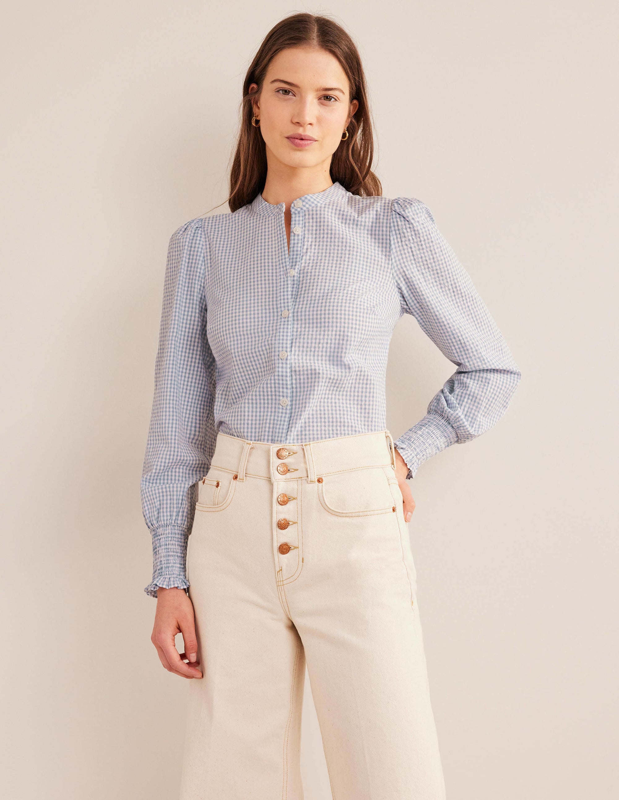 Smocked Cuff Shirt-Blue Blizzard Micro Gingham - Image 4