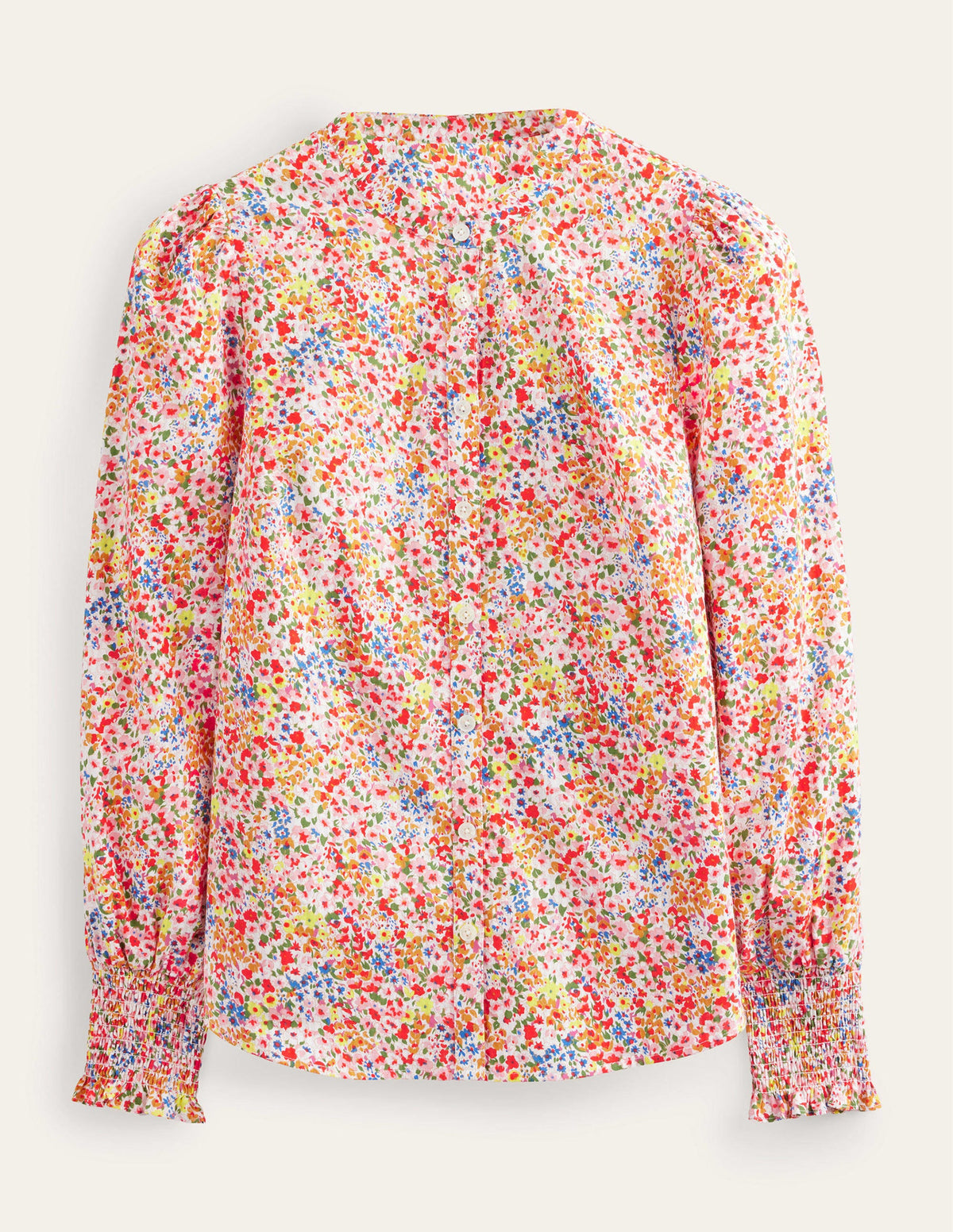 Smocked Cuff Shirt-Sunflower, Gardenia Petal-6