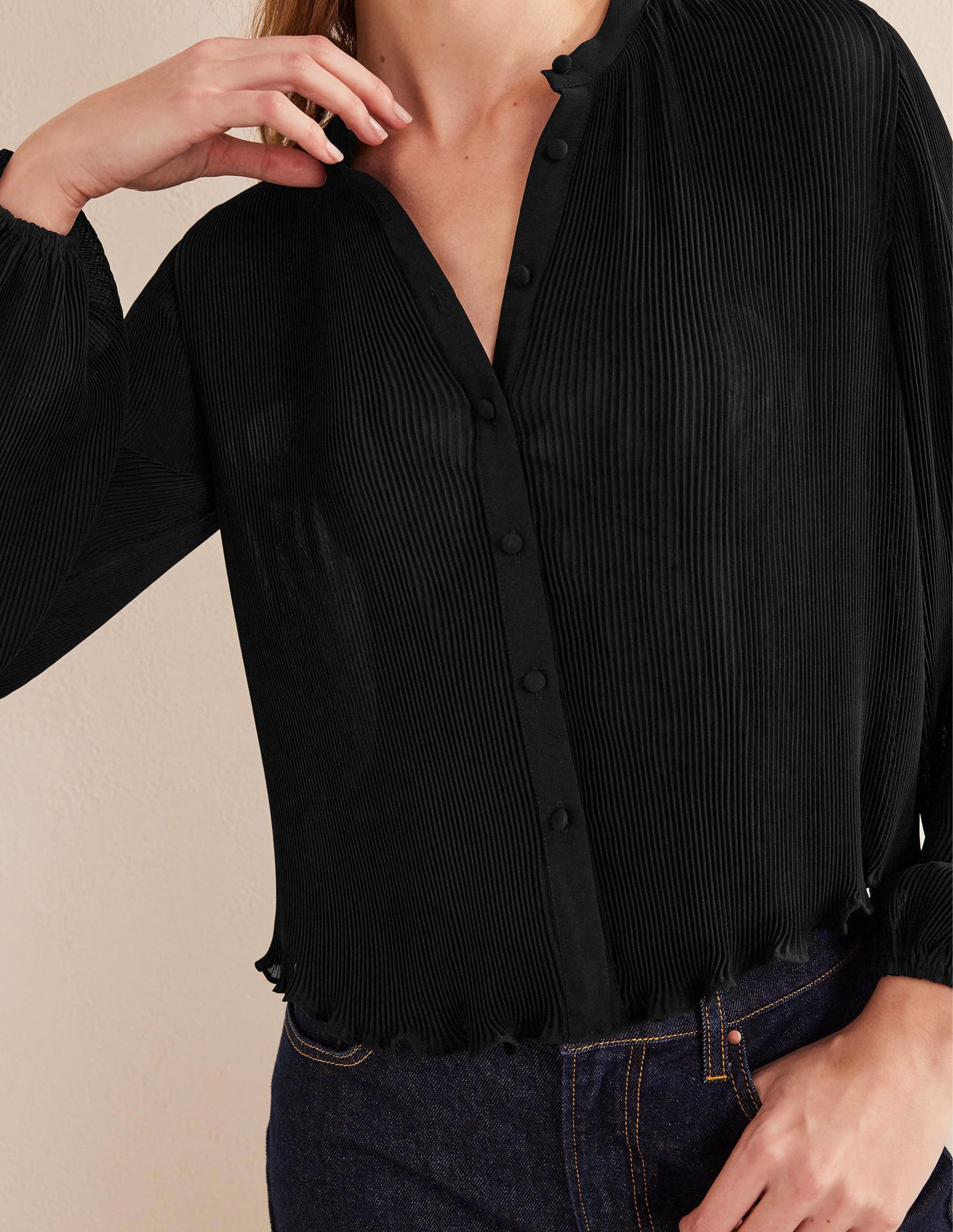 Plisse Pleat Blouse-Black - Image 2