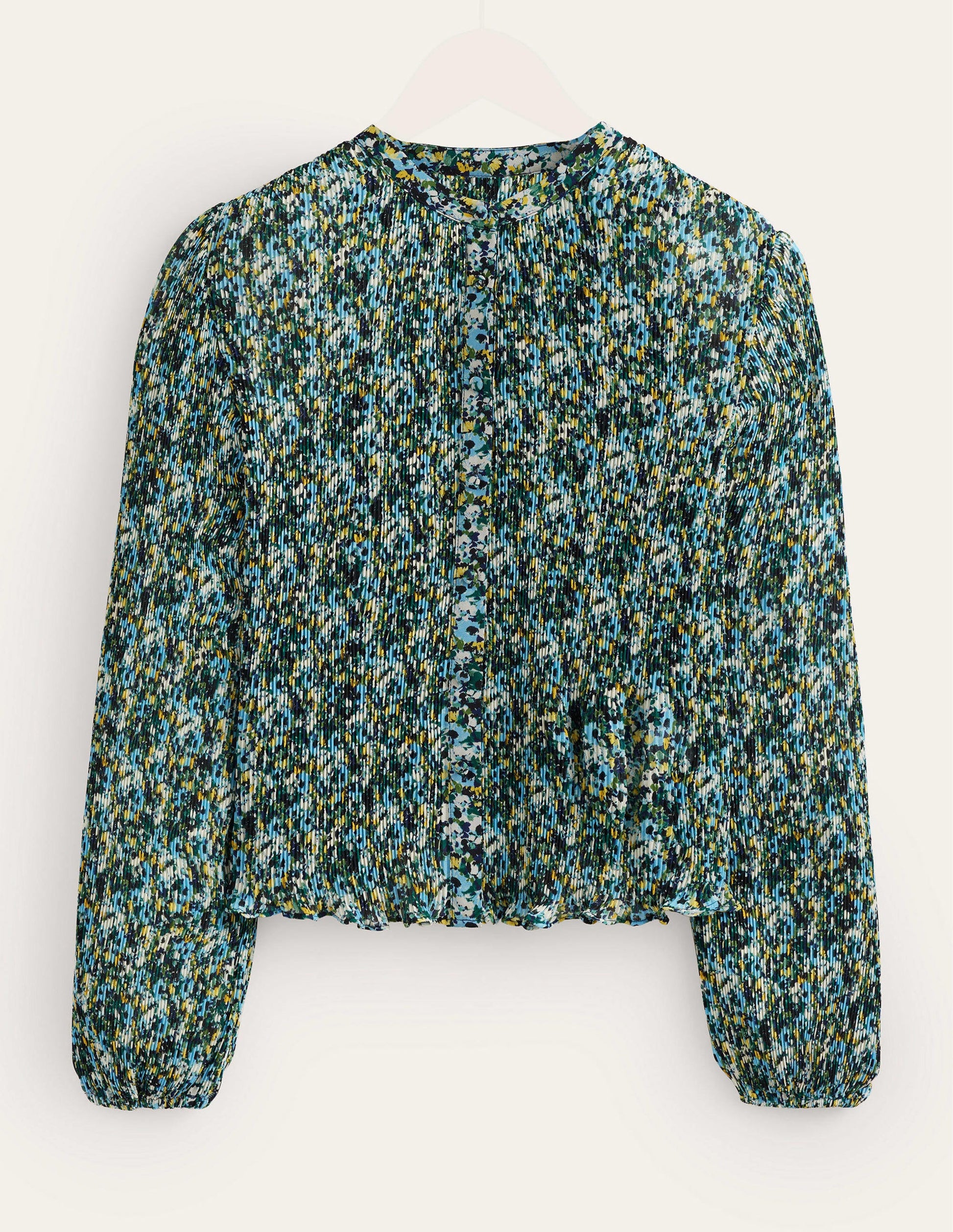 Plisse Pleat Blouse-Linseed, Painterly Floret-5