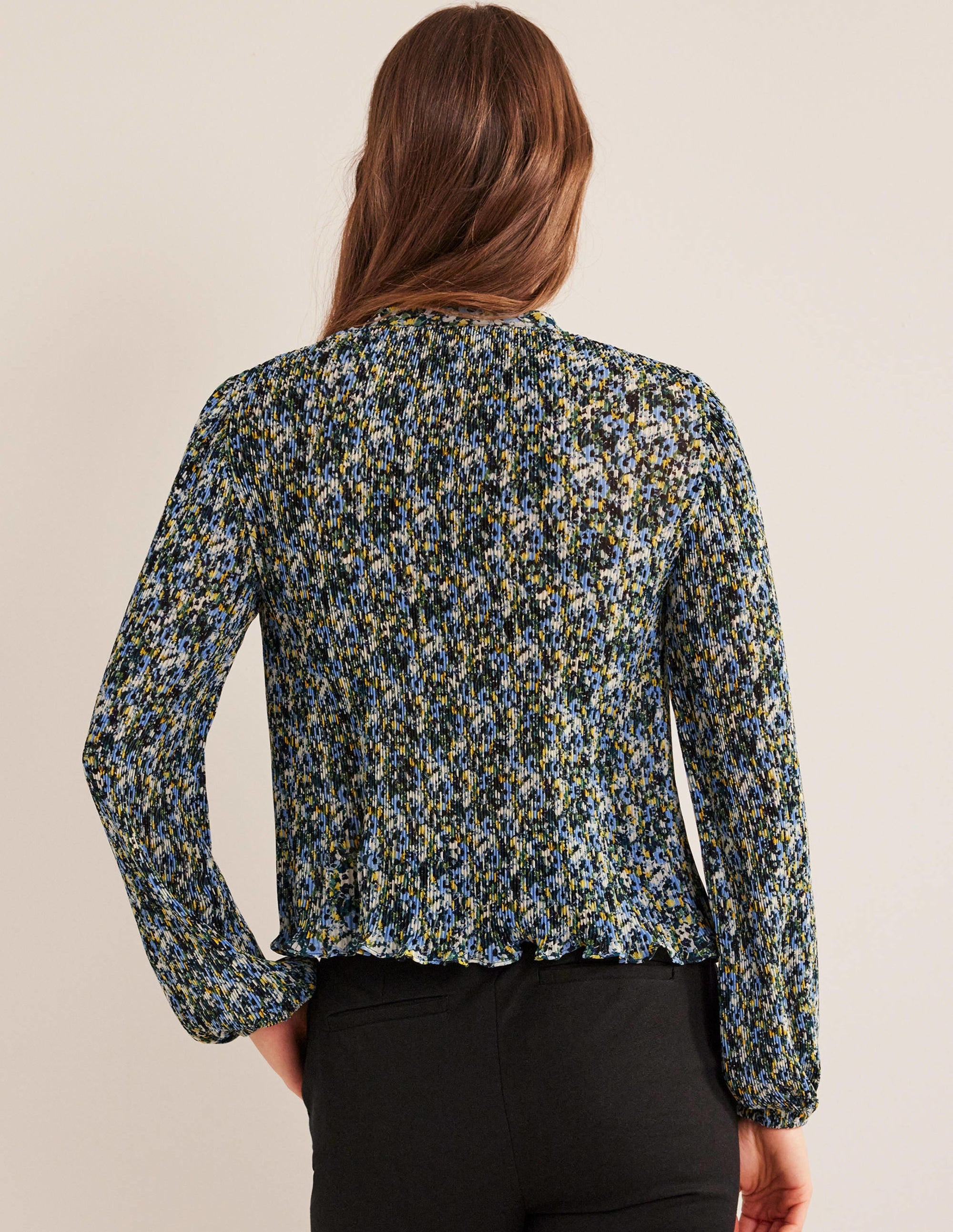 Plisse Pleat Blouse-Linseed, Painterly Floret - Image 3