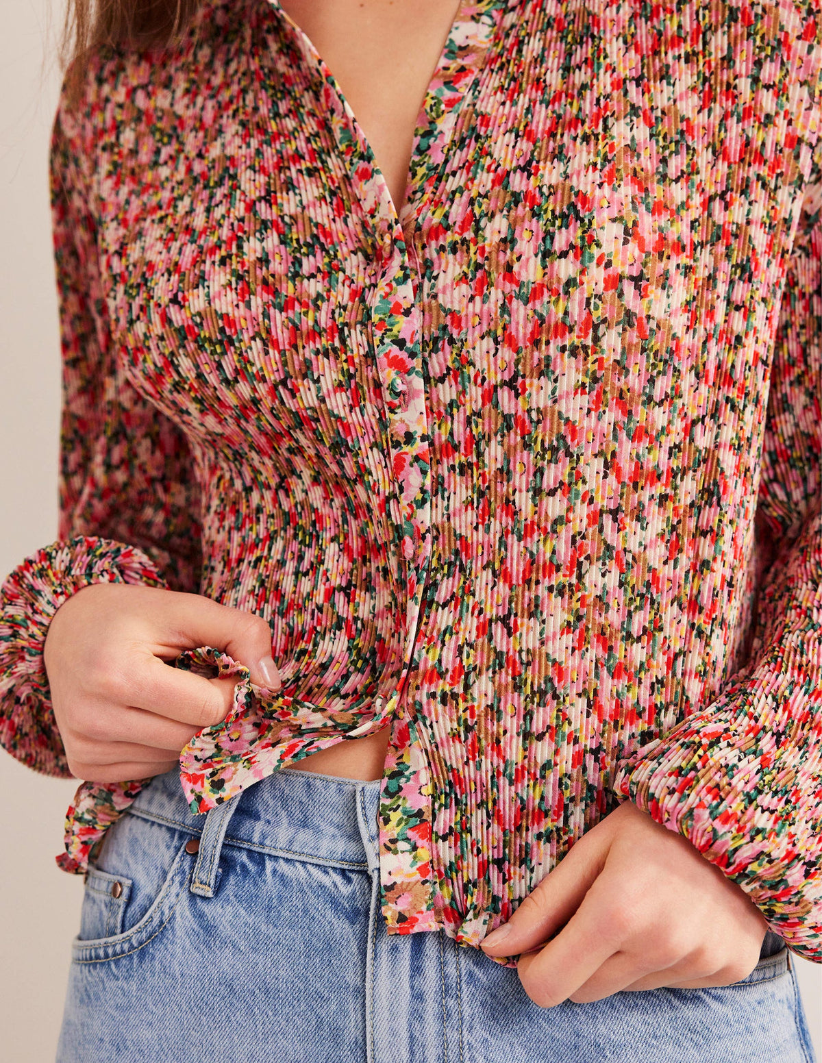 Plisse Pleat Blouse-Multi, Painterly Floret - Image 2
