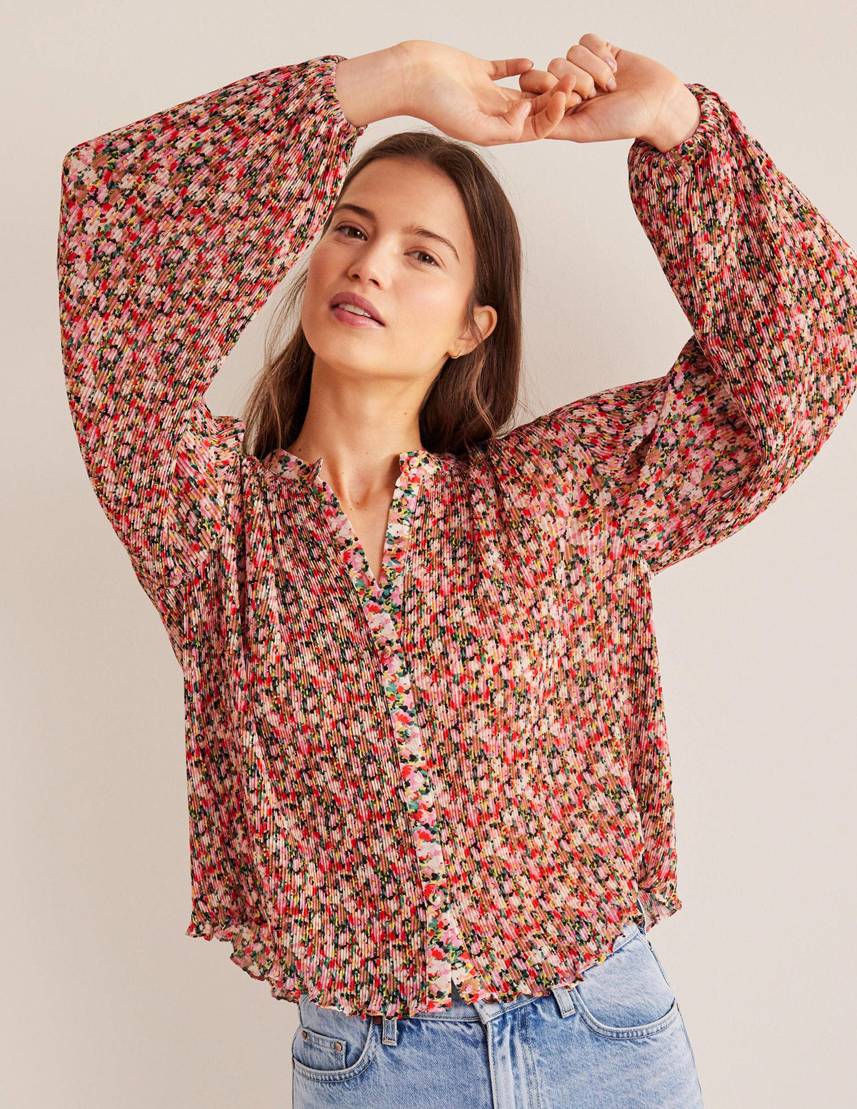 Plisse Pleat Blouse-Multi, Painterly Floret - Image 4