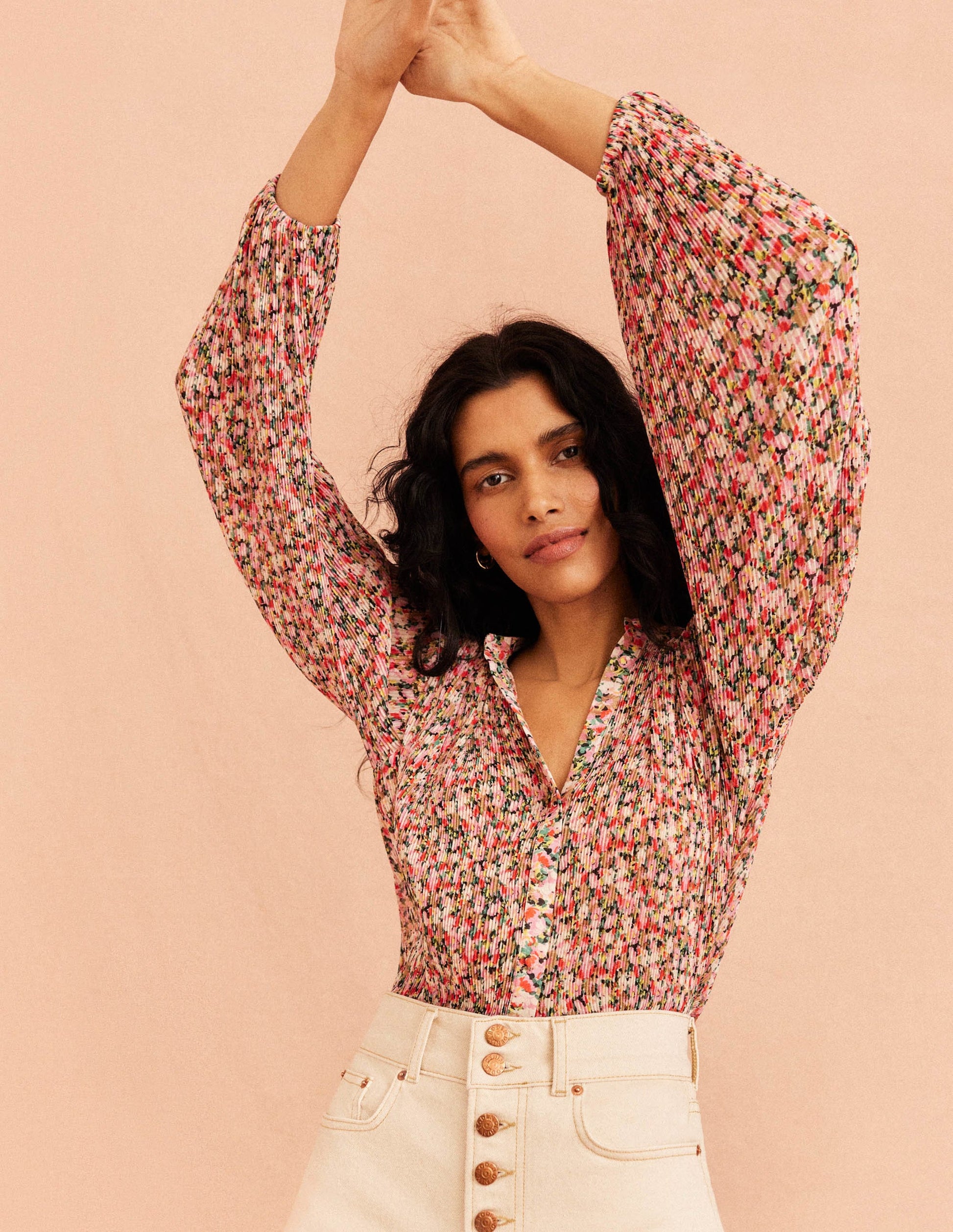 Plisse Pleat Blouse-Multi, Painterly Floret-5
