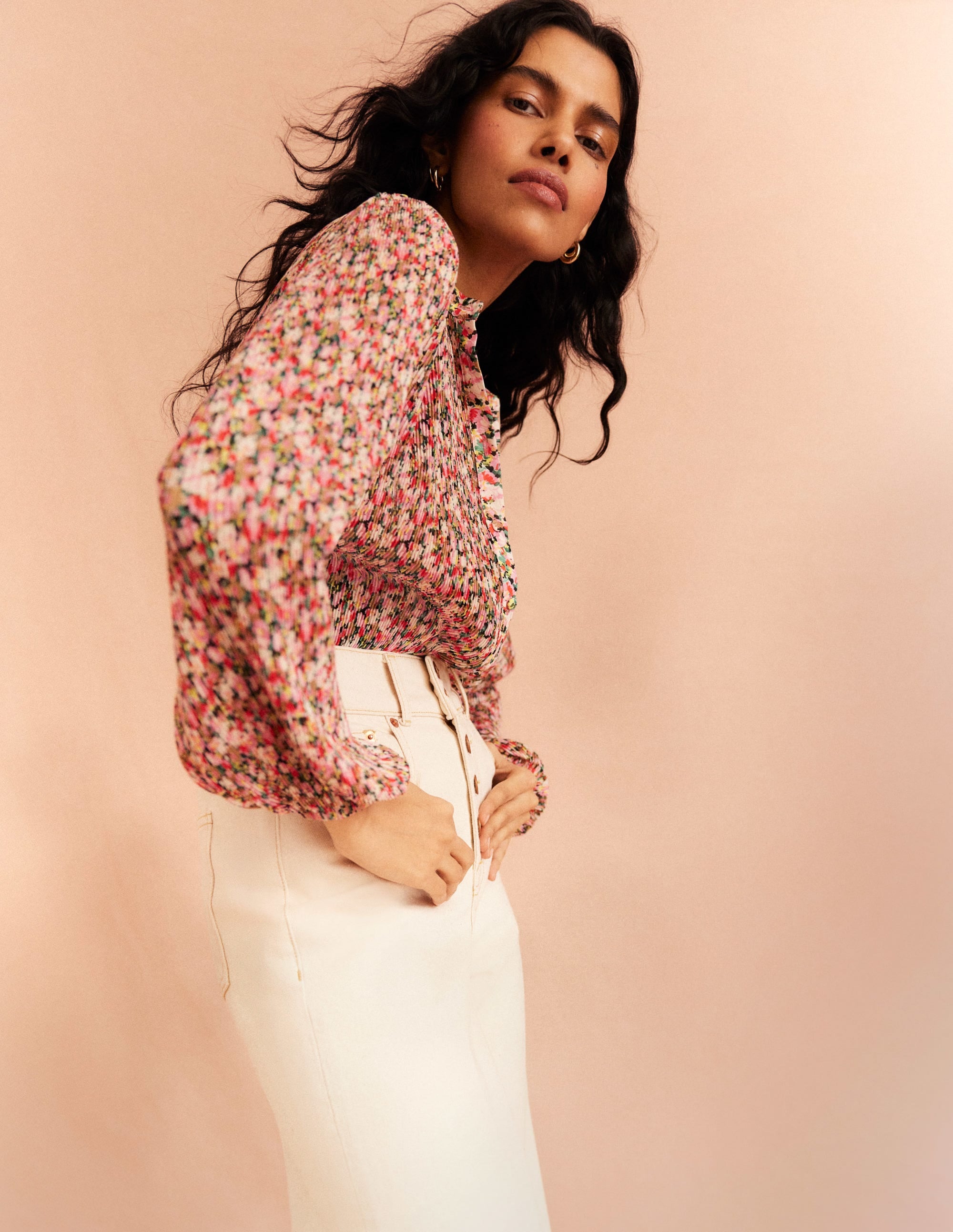 Plisse Pleat Blouse-Multi, Painterly Floret - Image 7