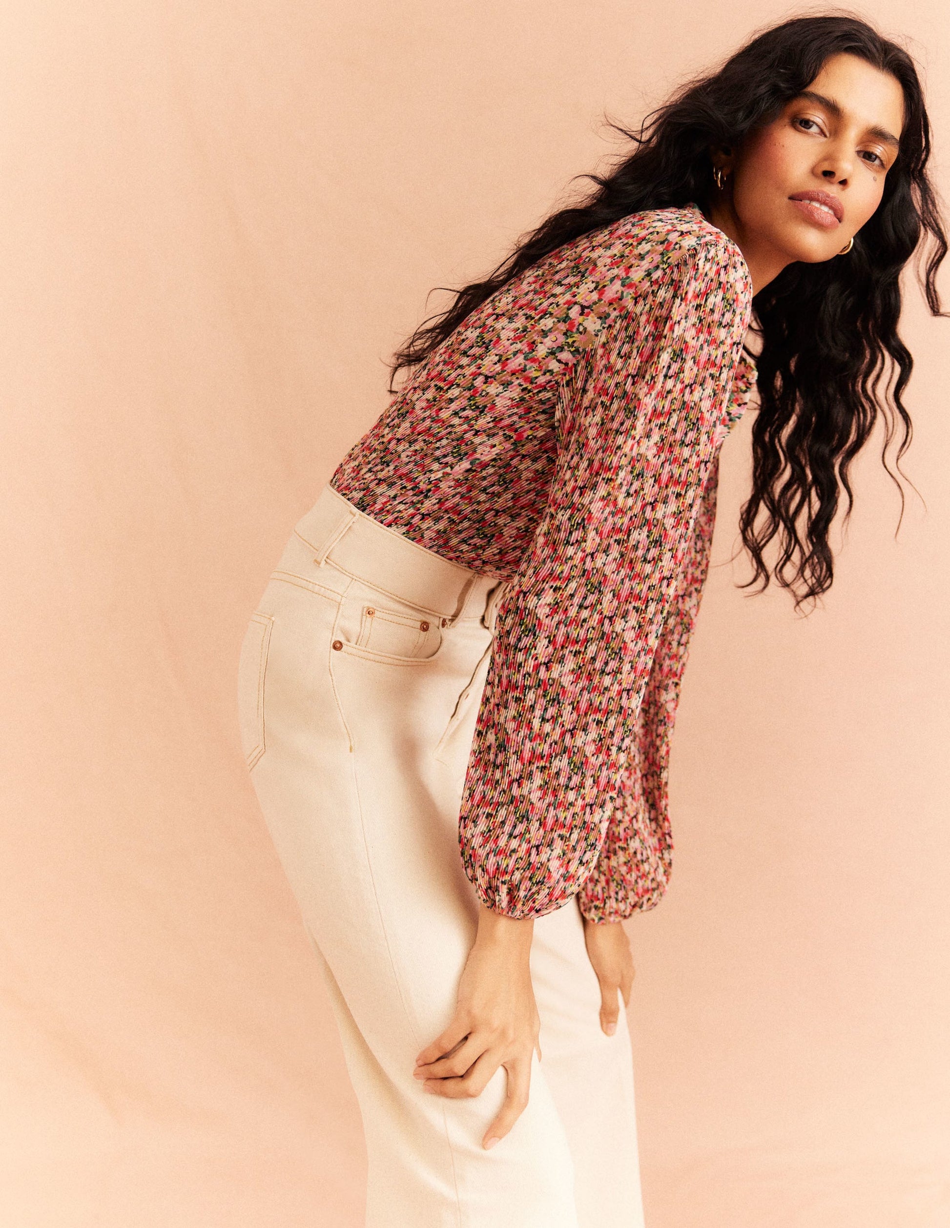 Plisse Pleat Blouse-Multi, Painterly Floret-8