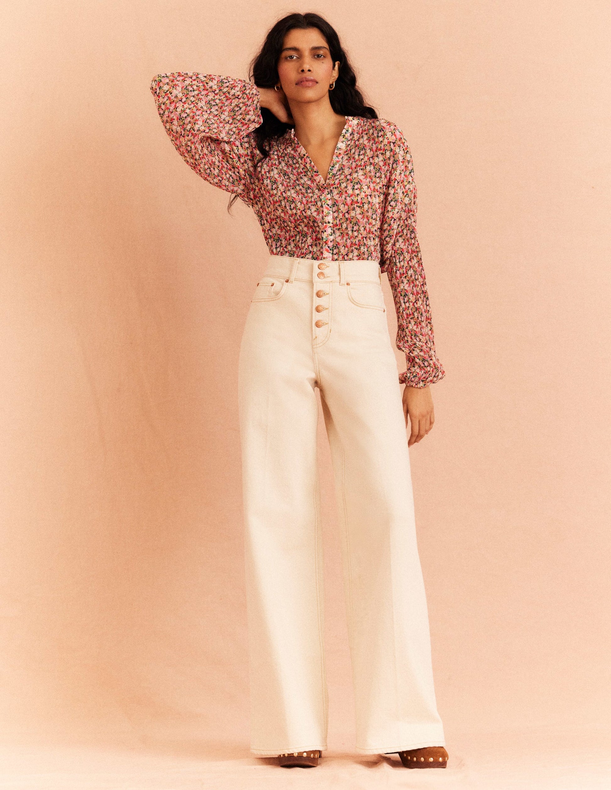 Plisse Pleat Blouse-Multi, Painterly Floret-9