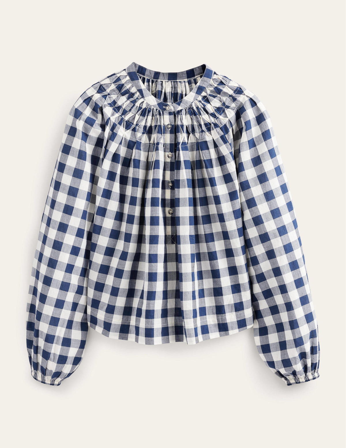Smocking Detail Blouse-French Navy Gingham-5