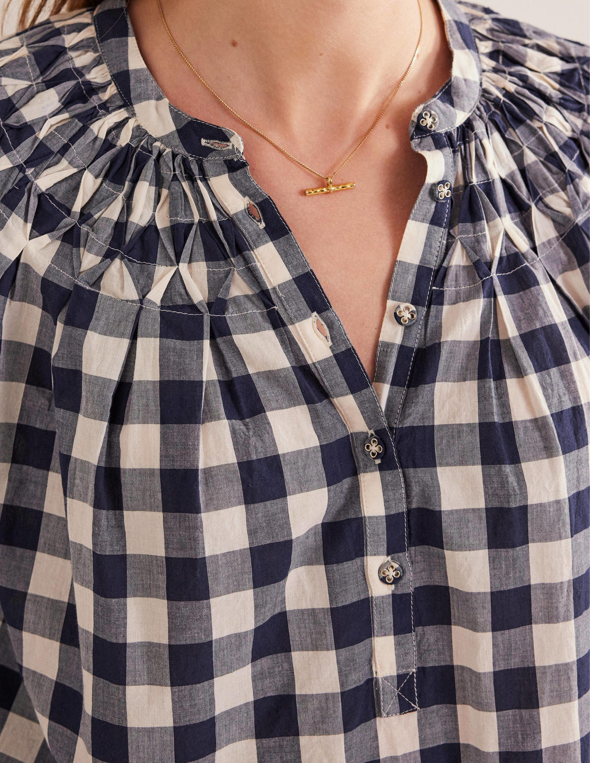 Smocking Detail Blouse-French Navy Gingham - Image 2