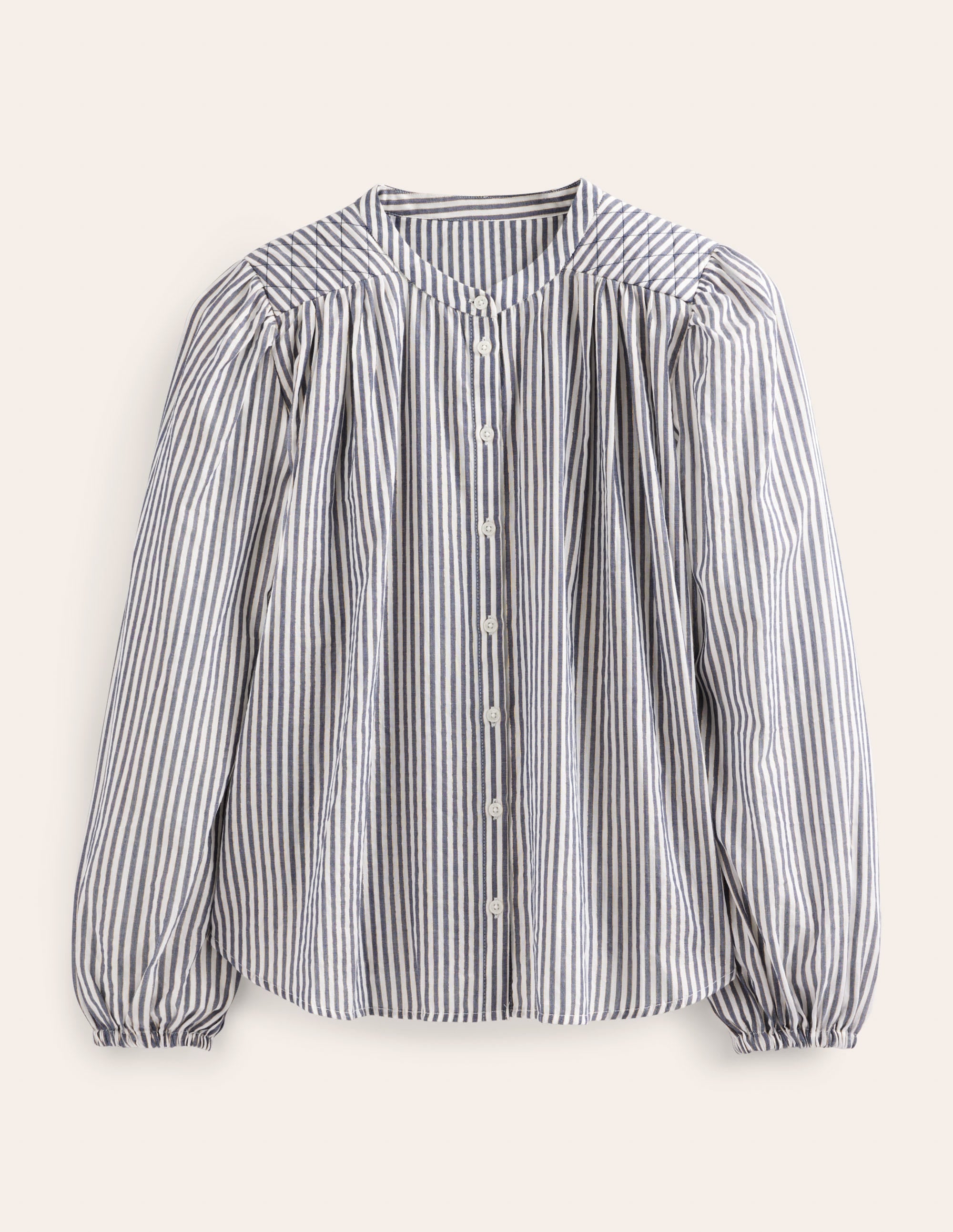 Circle Cut Peasant Blouse-Navy and Ivory Sparkle Stripe - Image 2