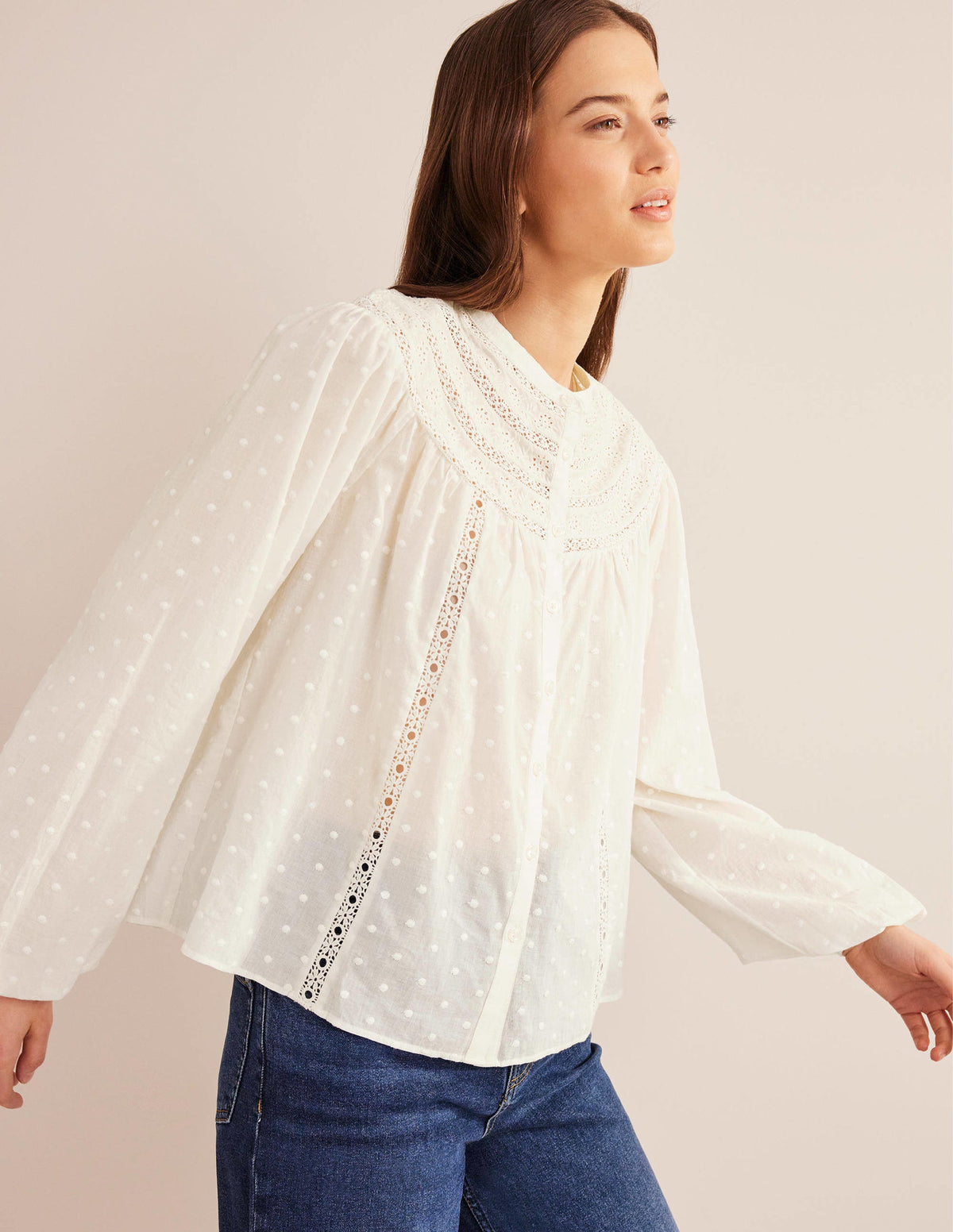 Broderie Trim Blouse-Ivory-4