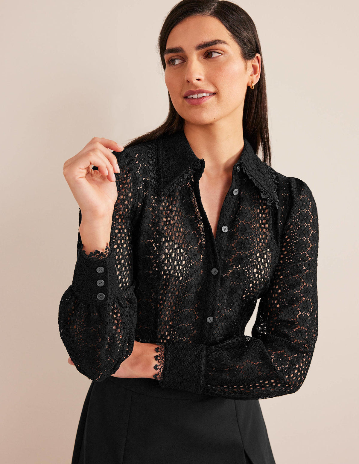 Fitted Lace Shirt-Black - Image 1