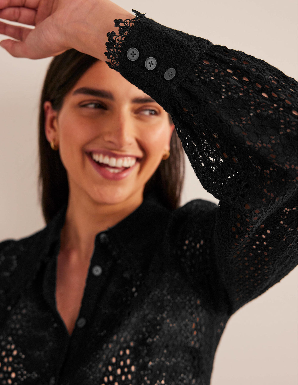Fitted Lace Shirt-Black - Image 2