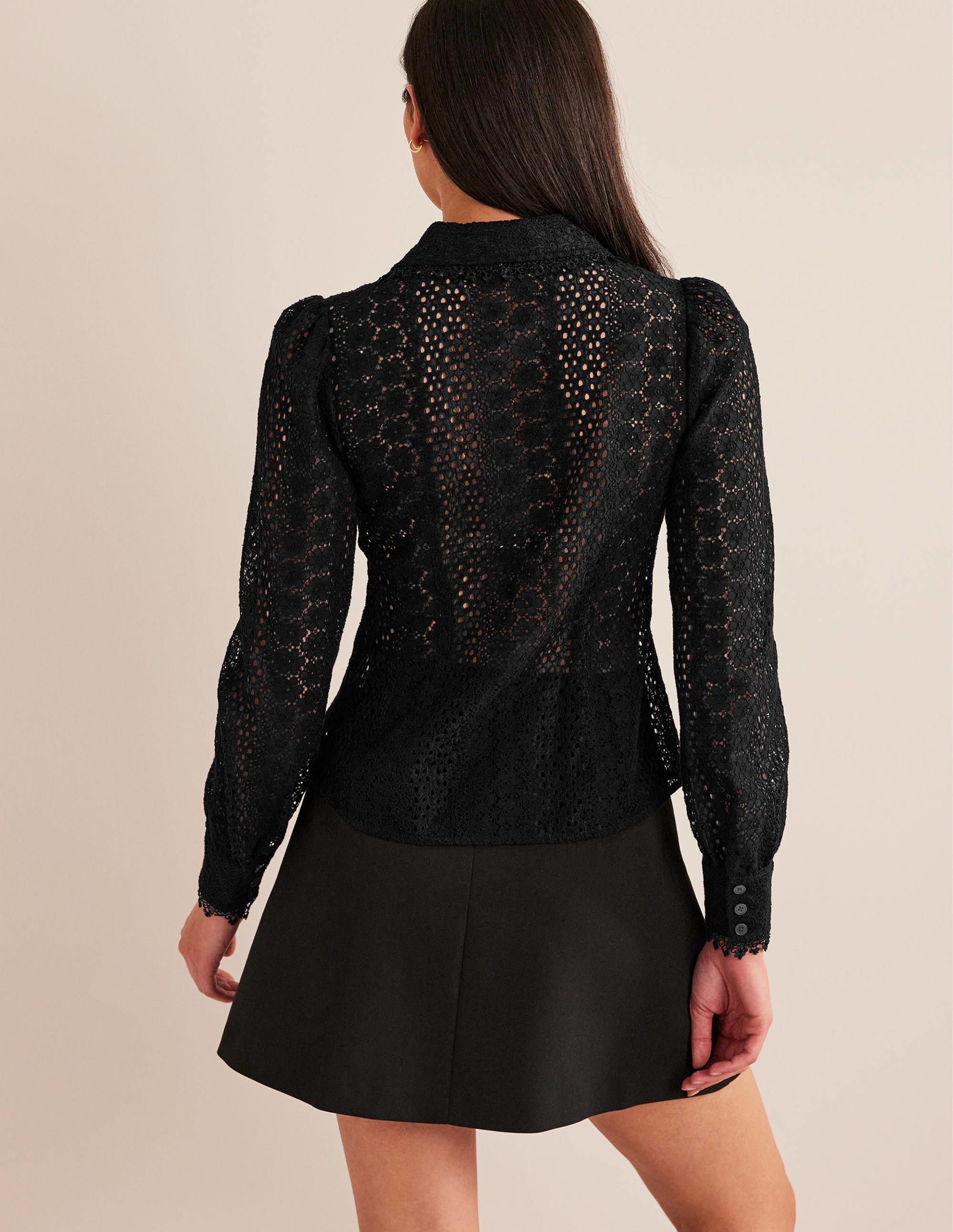Fitted Lace Shirt-Black - Image 3