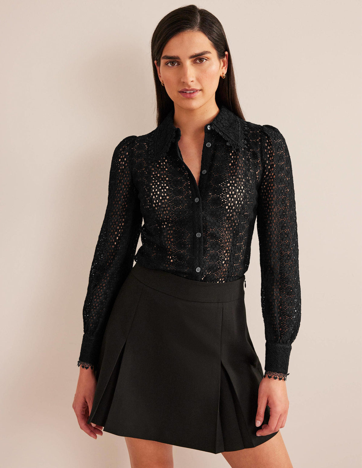 Fitted Lace Shirt-Black - Image 4